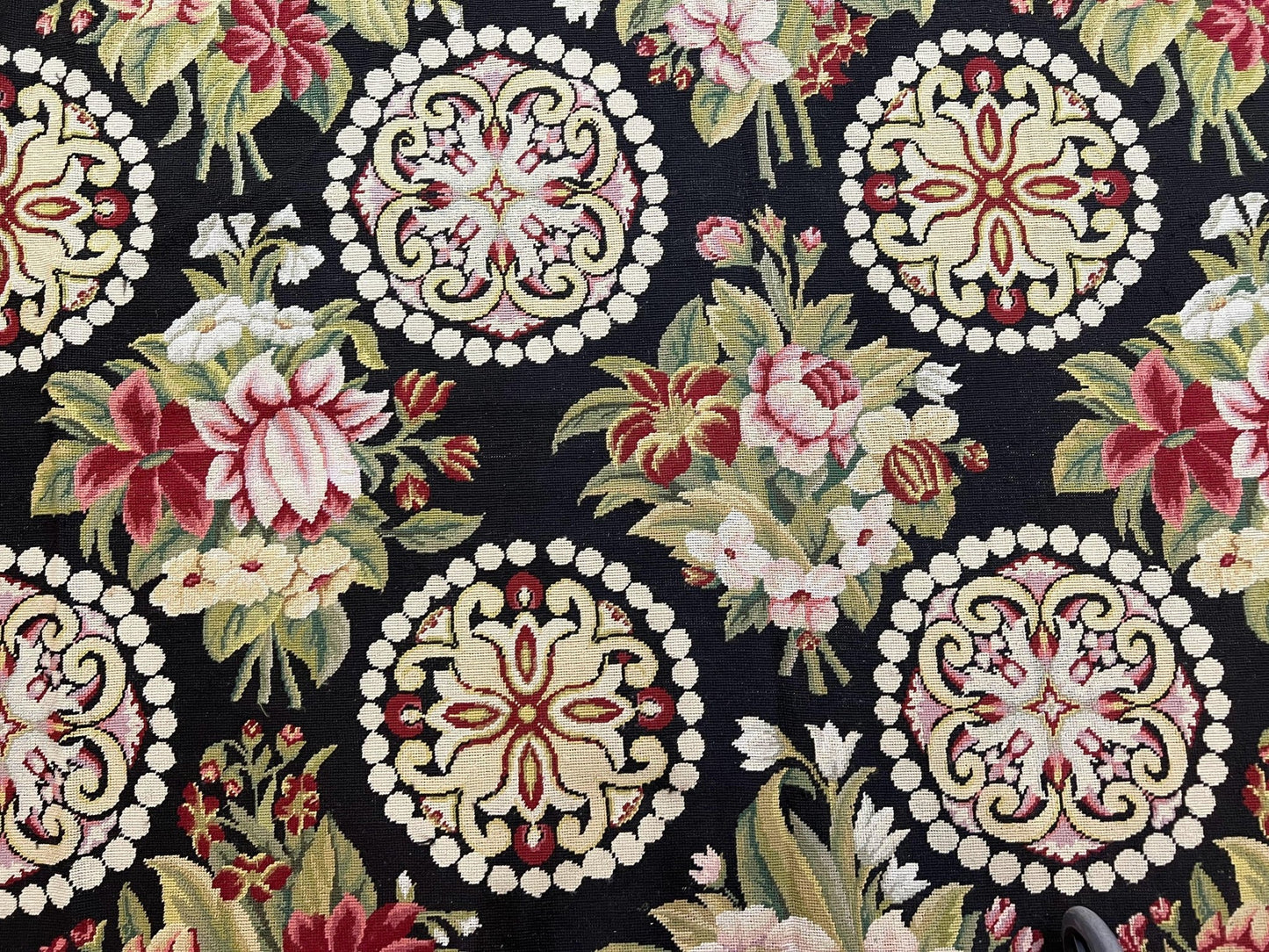 1980s 9x12 Vintage Handmade Wool Needlepoint Rug - MyTuftedRugs.com