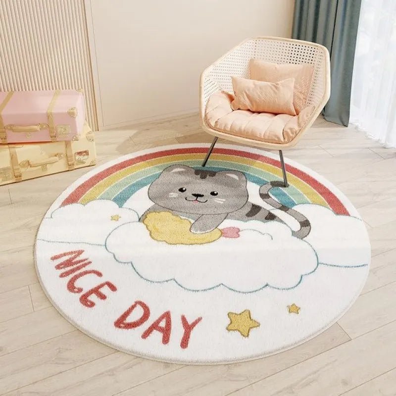 Adorable Round Cartoon Rugs – Cute Cat, Solar System & Rainbow Designs - MyTuftedRugs.com