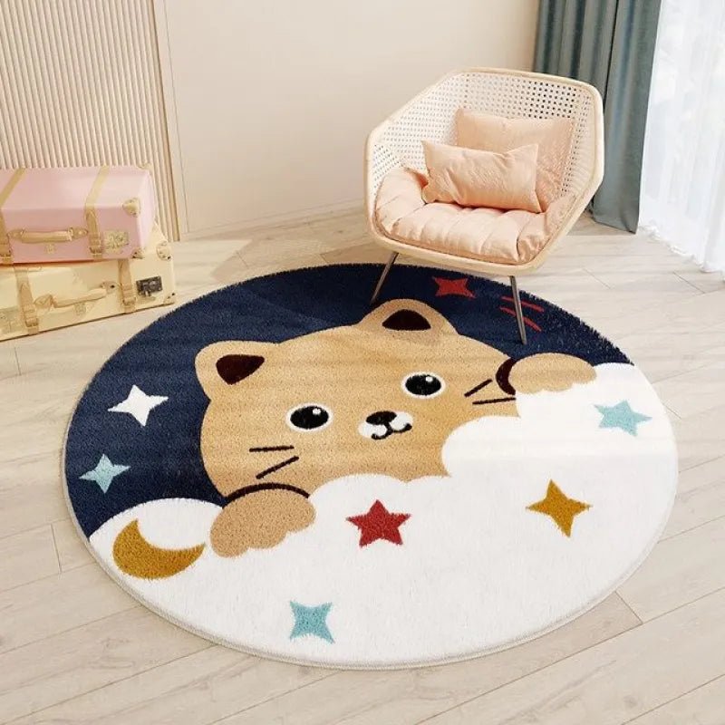 Adorable Round Cartoon Rugs – Cute Cat, Solar System & Rainbow Designs - MyTuftedRugs.com