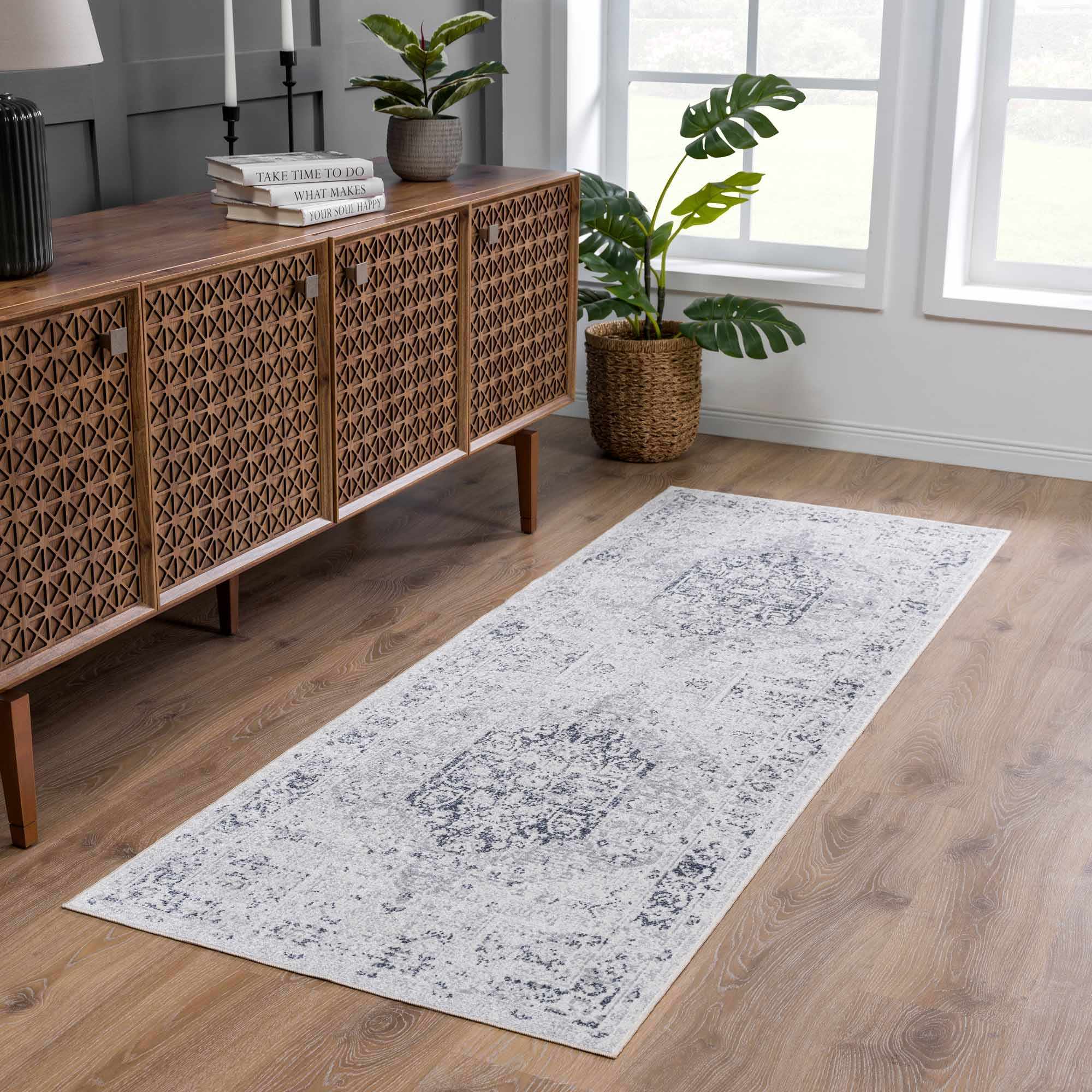 Akram Antrasit Flat Pile Washable Rug - MyTuftedRugs.com