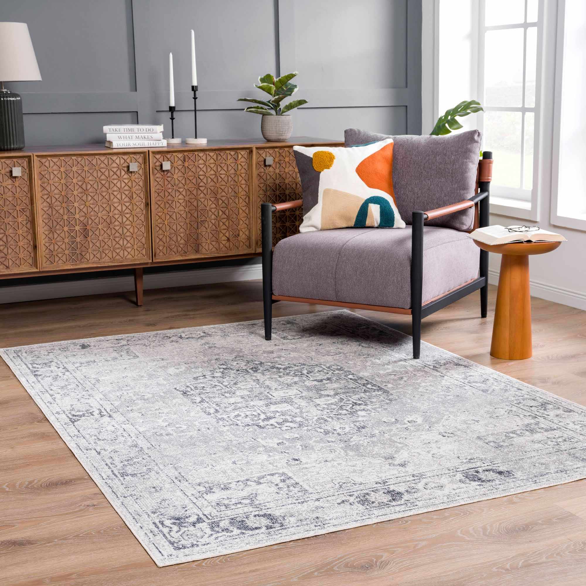 Akram Antrasit Flat Pile Washable Rug - MyTuftedRugs.com
