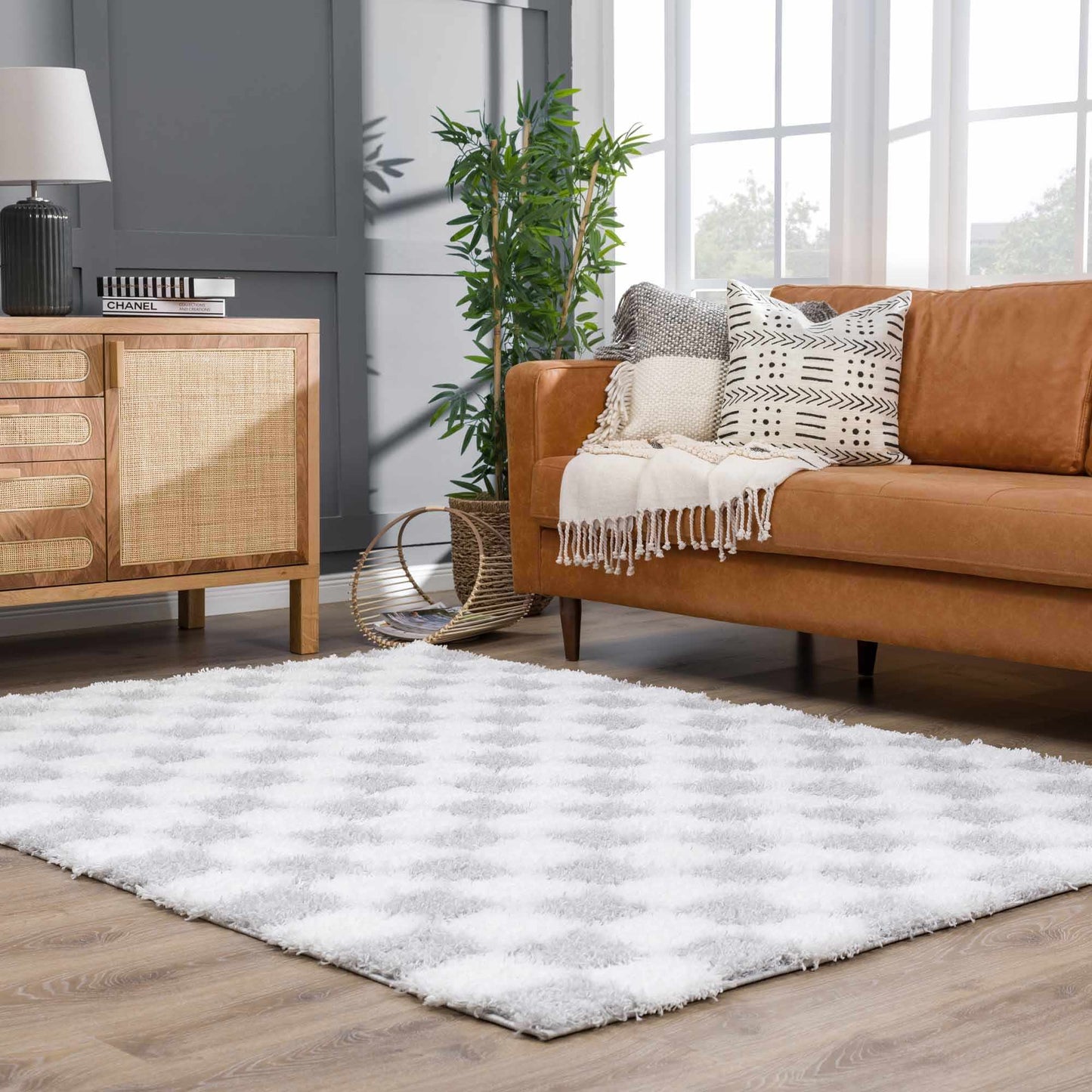 Atira Gray Checkered Area Rug - MyTuftedRugs.com