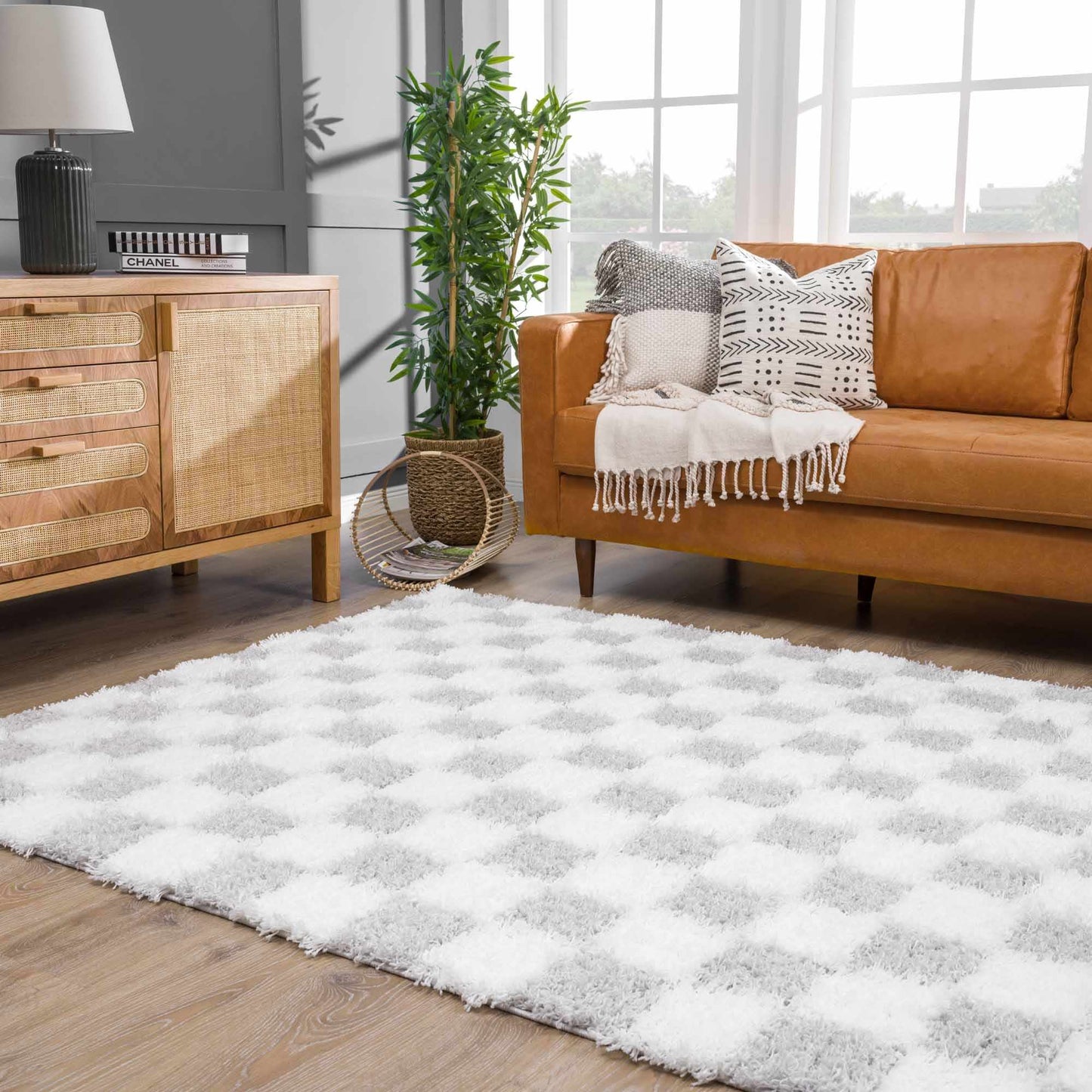 Atira Gray Checkered Area Rug - MyTuftedRugs.com
