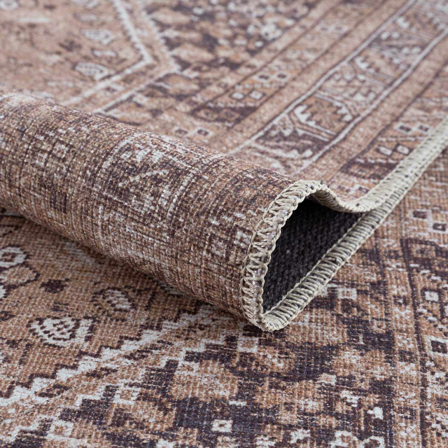 Barny Brown Flat Pile Washable Rug - MyTuftedRugs.com