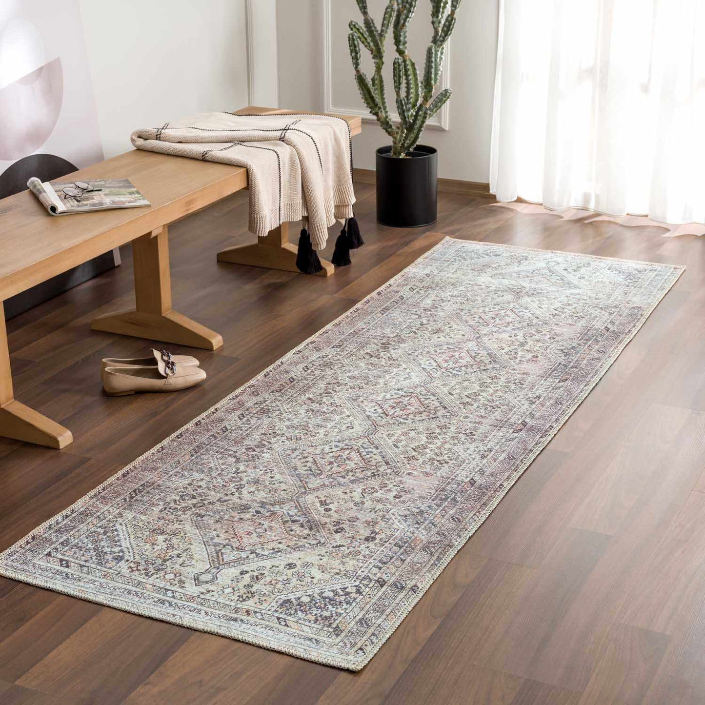 Barny Tan Flat Pile Washable Rug Area Rug - MyTuftedRugs.com