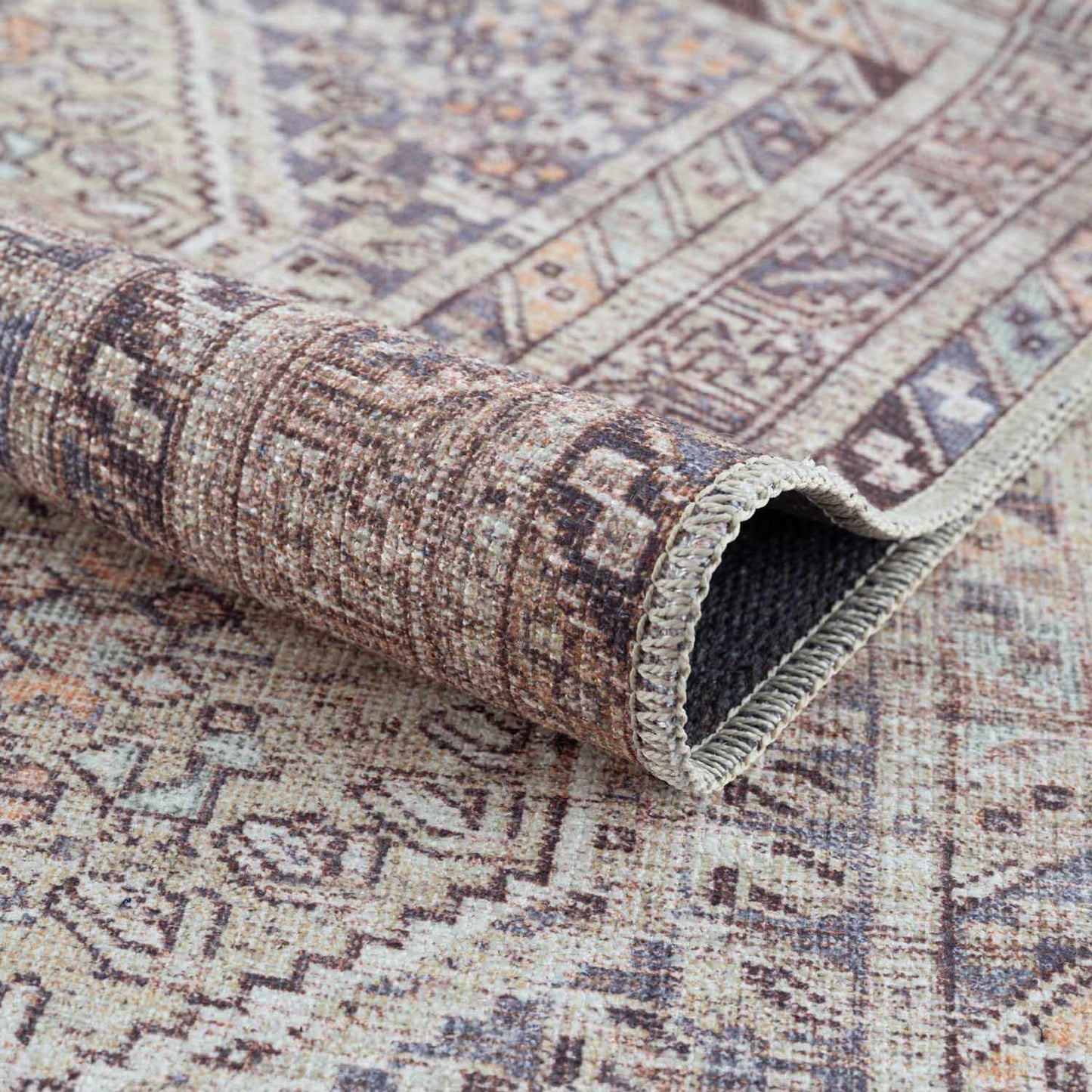 Barny Tan Flat Pile Washable Rug Area Rug - MyTuftedRugs.com