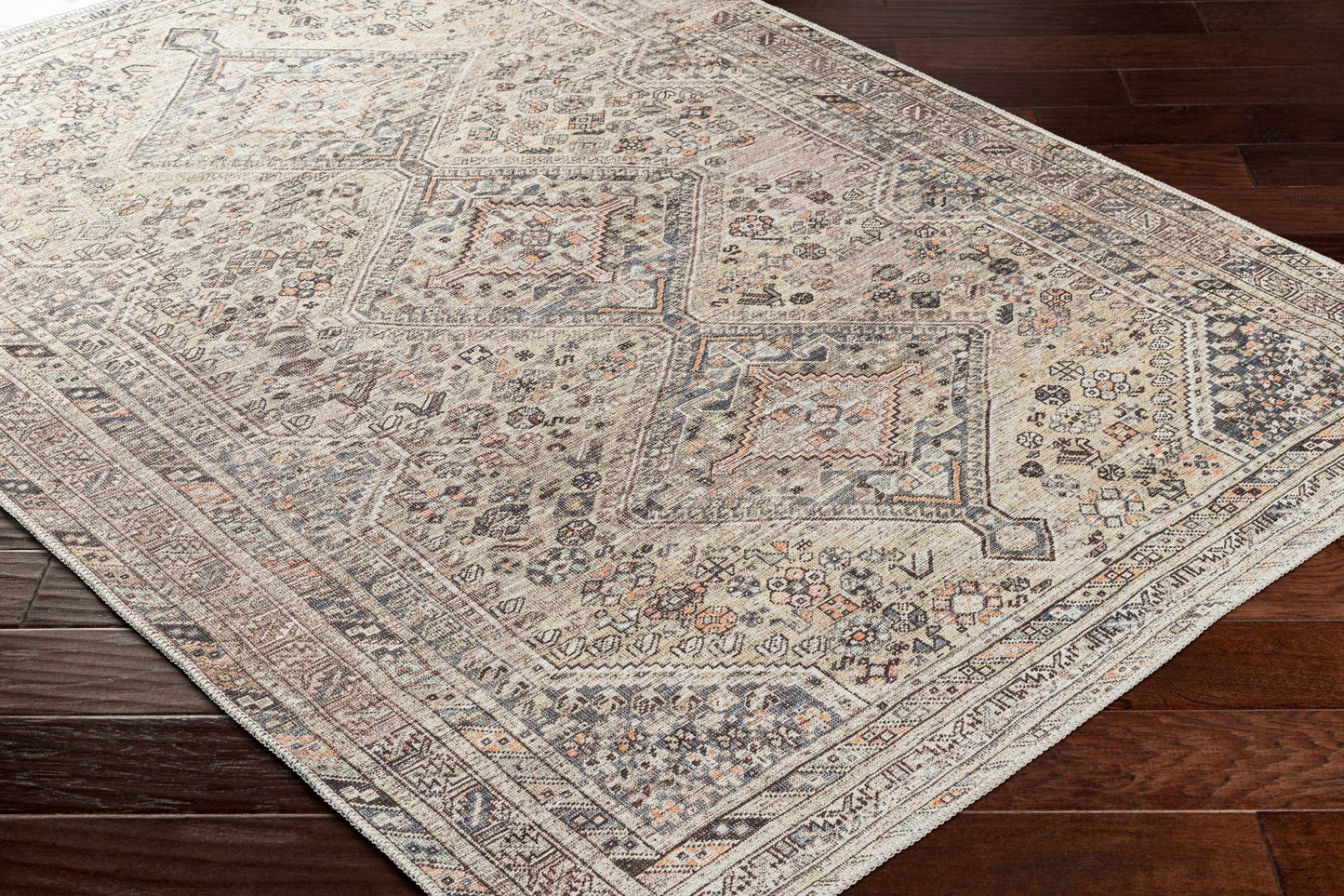 Barny Tan Flat Pile Washable Rug Area Rug - MyTuftedRugs.com