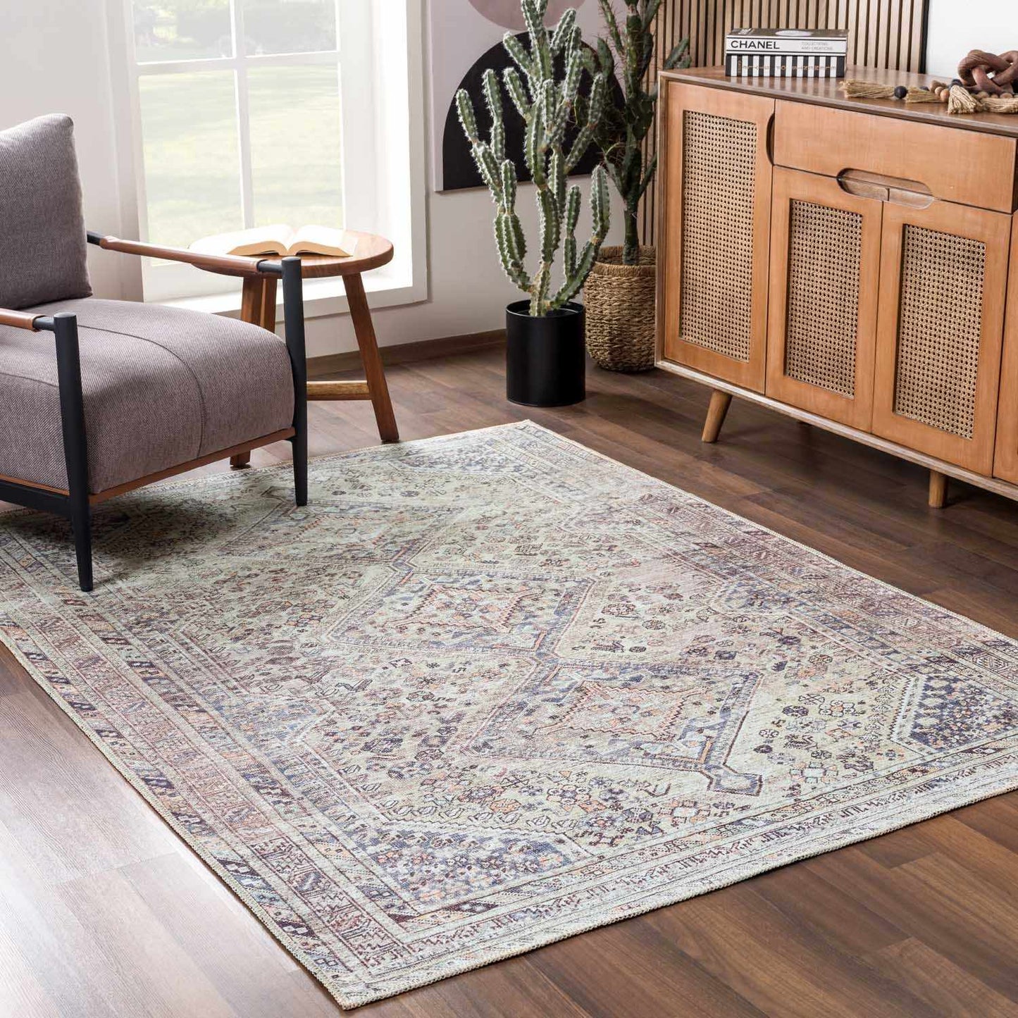 Barny Tan Flat Pile Washable Rug Area Rug - MyTuftedRugs.com