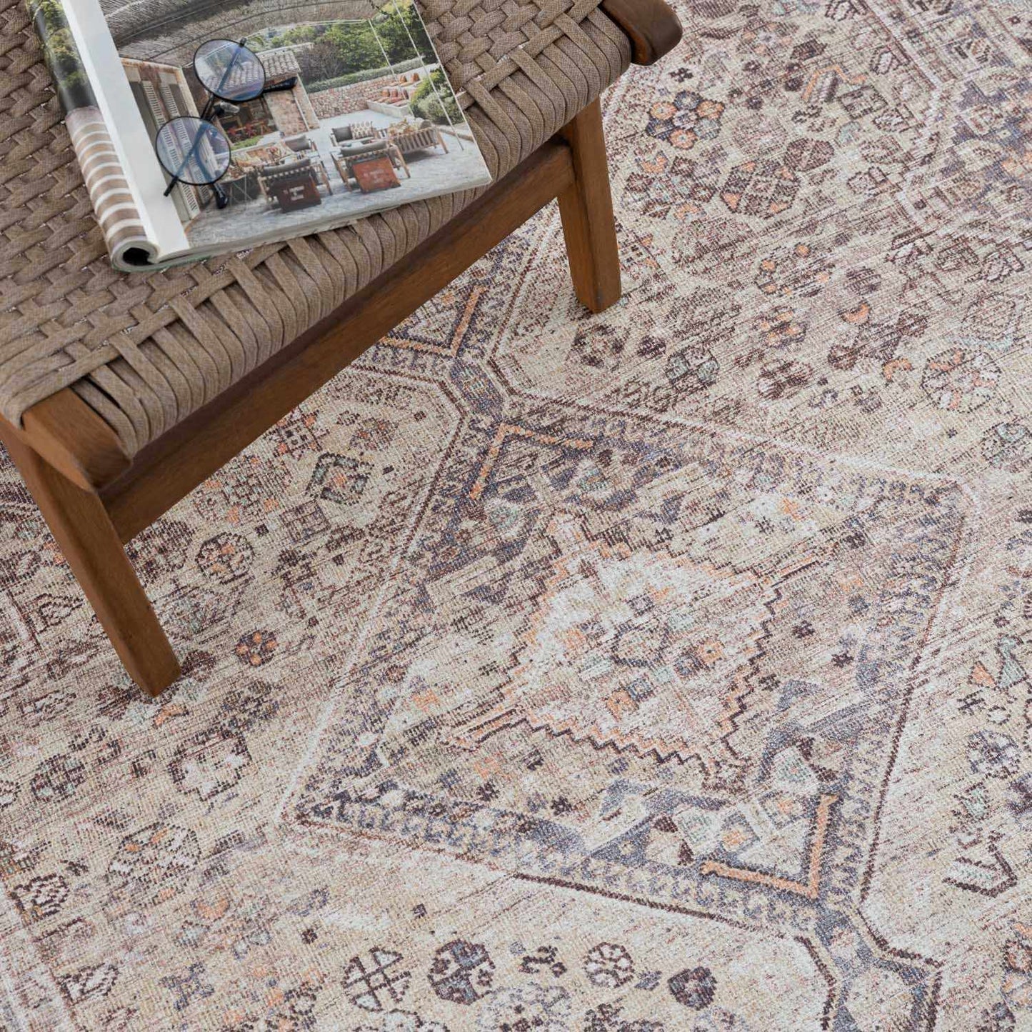Barny Tan Flat Pile Washable Rug Area Rug - MyTuftedRugs.com