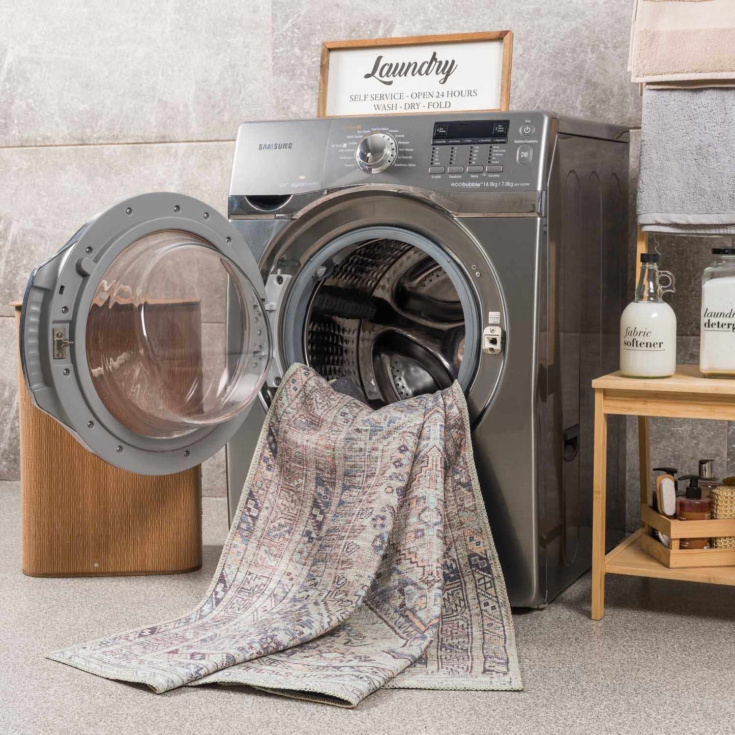 Barny Tan Flat Pile Washable Rug Area Rug - MyTuftedRugs.com