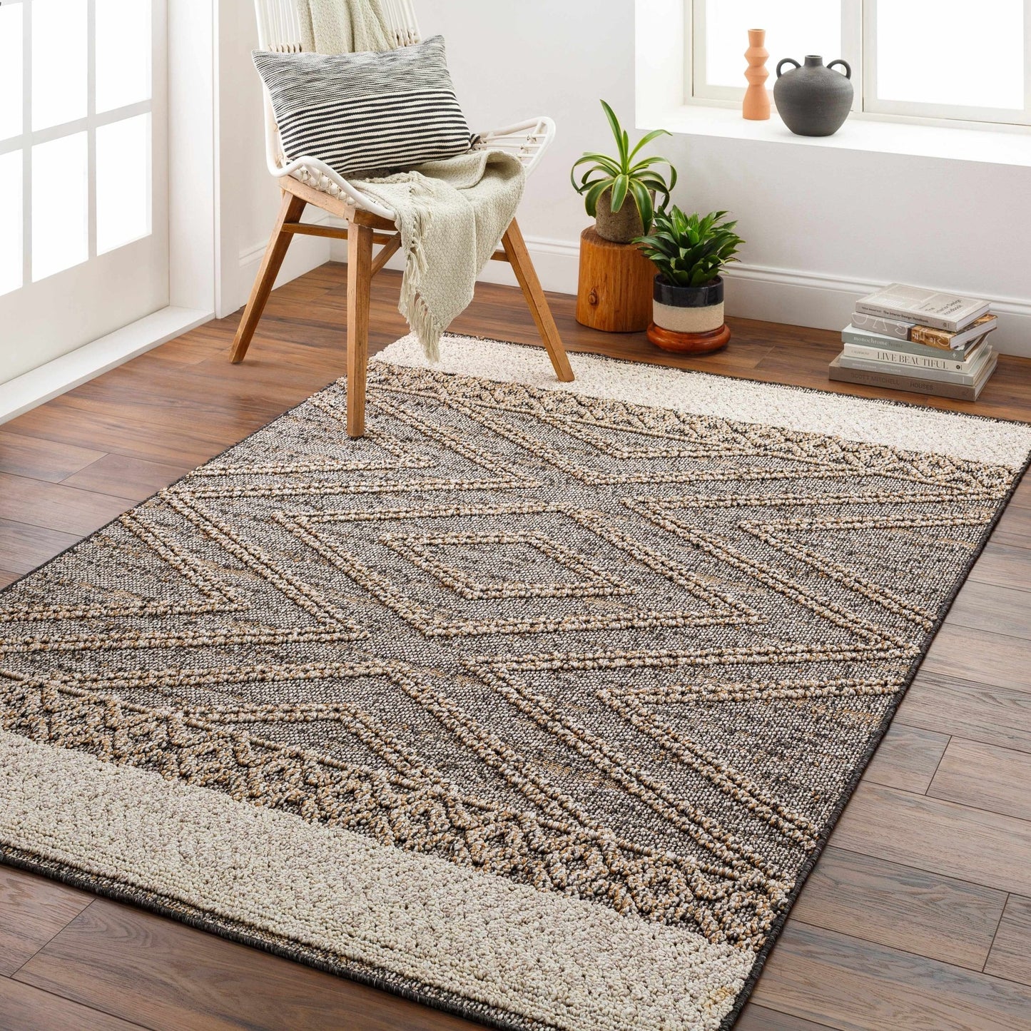 Beige Charcoal Areli Area Rug - MyTuftedRugs.com