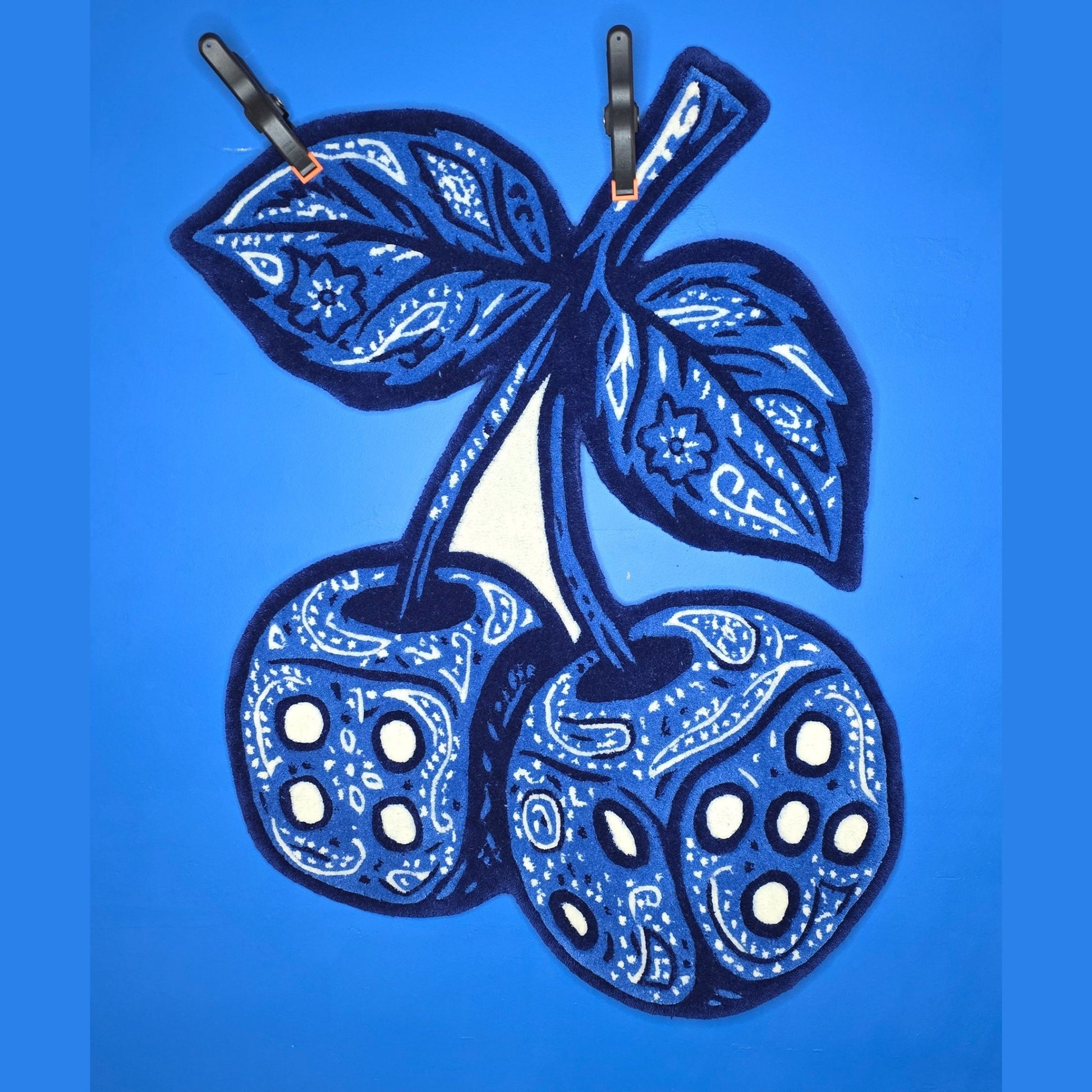 Blue Bandana Cherry Dice Hand - Tufted Rug - MyTuftedRugs.com