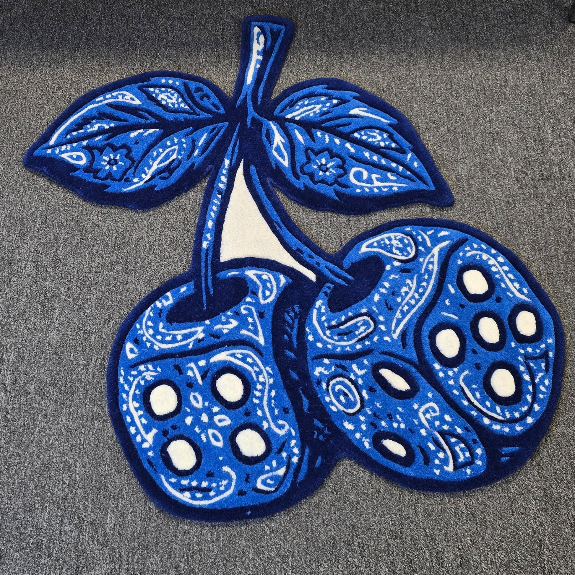 Blue Bandana Cherry Dice Hand - Tufted Rug - MyTuftedRugs.com