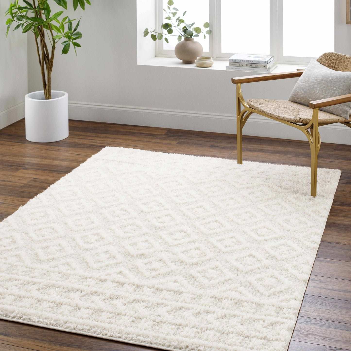 Eivin Cream Diamonds Plush Rug - MyTuftedRugs.com