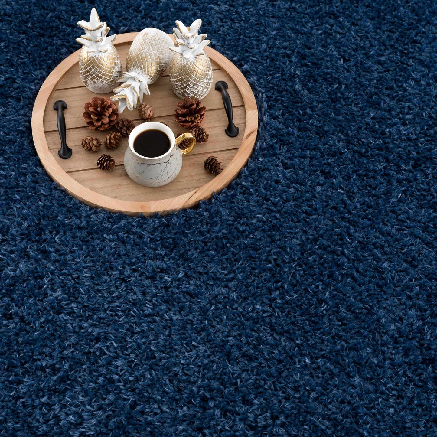 Faina Solid Dark Blue Shag Rug Washable - MyTuftedRugs.com