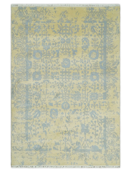 Fine Hand - Knotted Wool & Bamboo Silk Rug – Gold & Silver - MyTuftedRugs.com