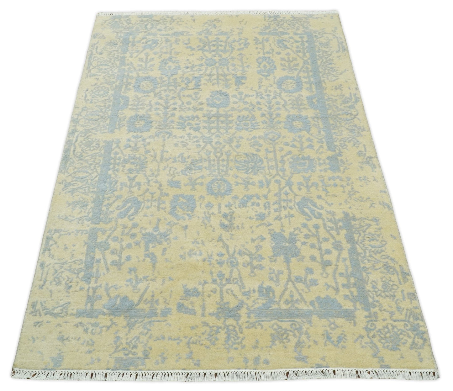 Fine Hand - Knotted Wool & Bamboo Silk Rug – Gold & Silver - MyTuftedRugs.com