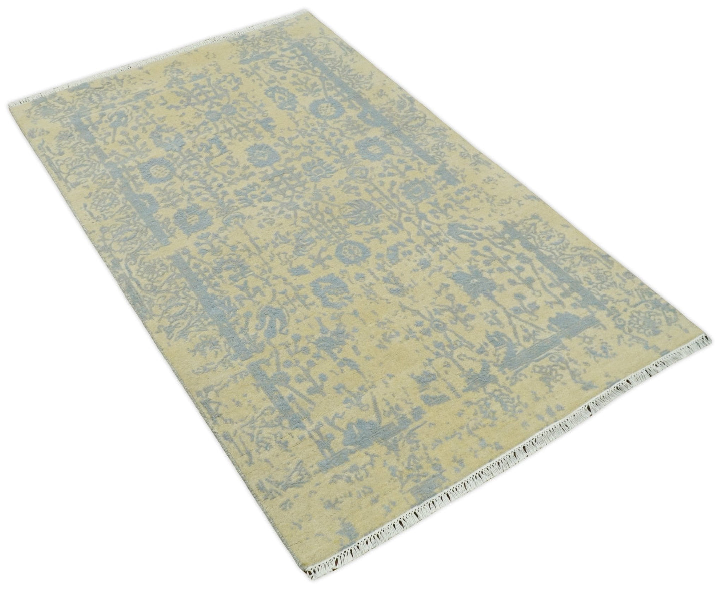 Fine Hand - Knotted Wool & Bamboo Silk Rug – Gold & Silver - MyTuftedRugs.com