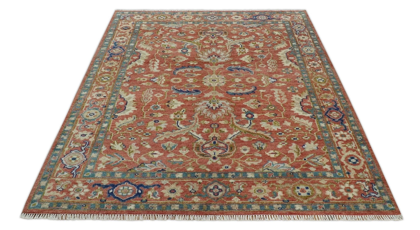 Hand - Knotted Antique Floral Oushak Rug 8x10 | Wool - MyTuftedRugs.com
