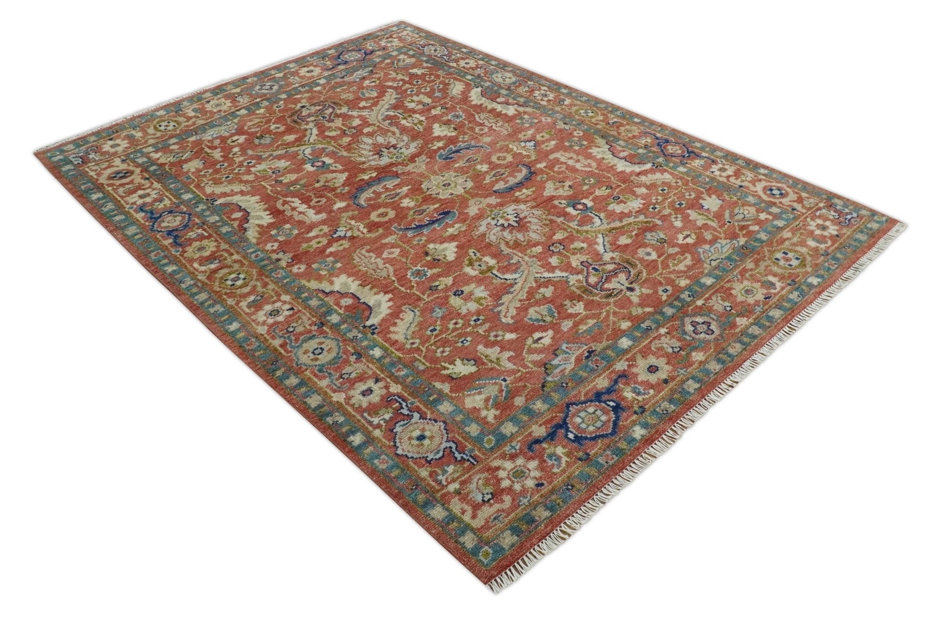 Hand - Knotted Antique Floral Oushak Rug 8x10 | Wool - MyTuftedRugs.com