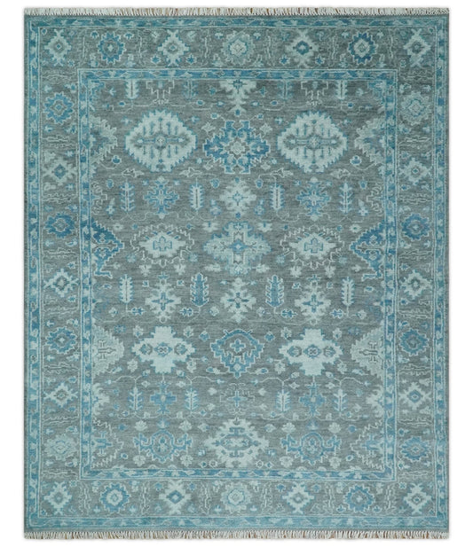 Hand - Knotted Oushak Rug | Gray & Blue Wool | Made - to - Order 4–6 Weeks - MyTuftedRugs.com