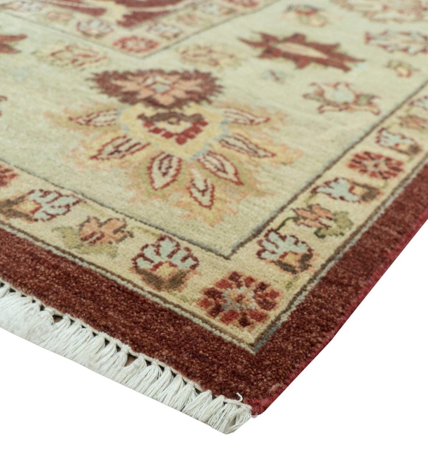 Hand - Knotted Persian Rug 8x10 | Burgundy & Gold Wool - MyTuftedRugs.com