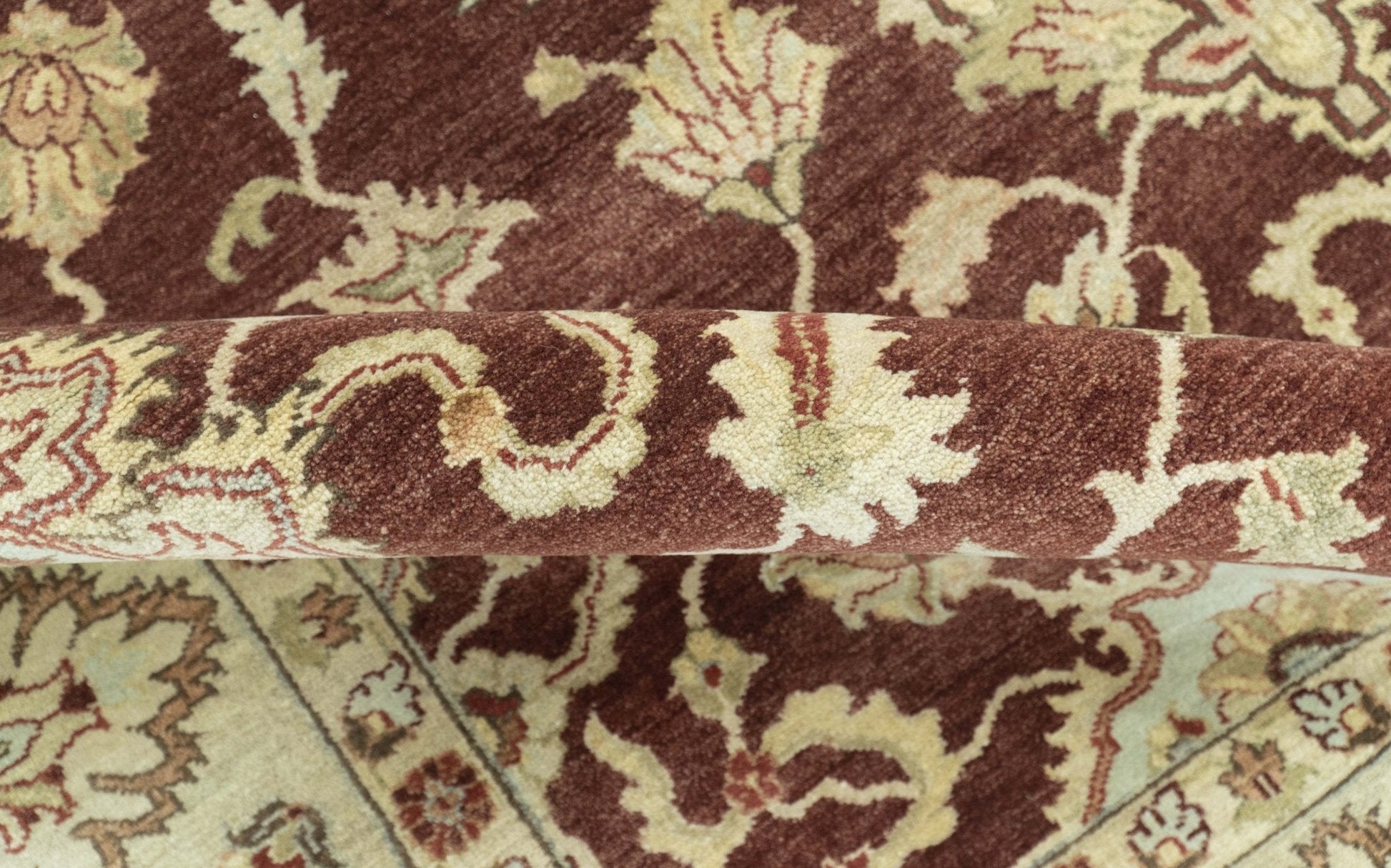 Hand - Knotted Persian Rug 8x10 | Burgundy & Gold Wool - MyTuftedRugs.com