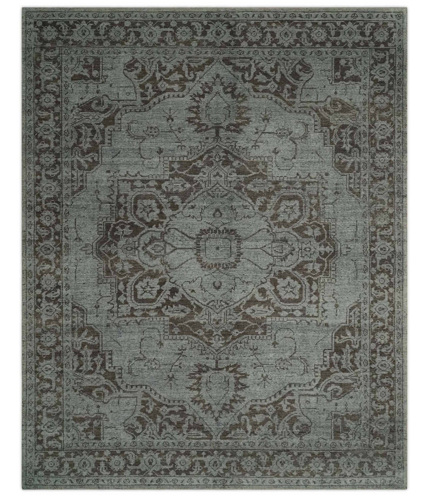 Hand - Knotted Serapi Wool Rug – Silver, Charcoal & Brown (8x10) - MyTuftedRugs.com