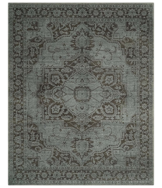 Hand - Knotted Serapi Wool Rug – Silver, Charcoal & Brown (8x10) - MyTuftedRugs.com