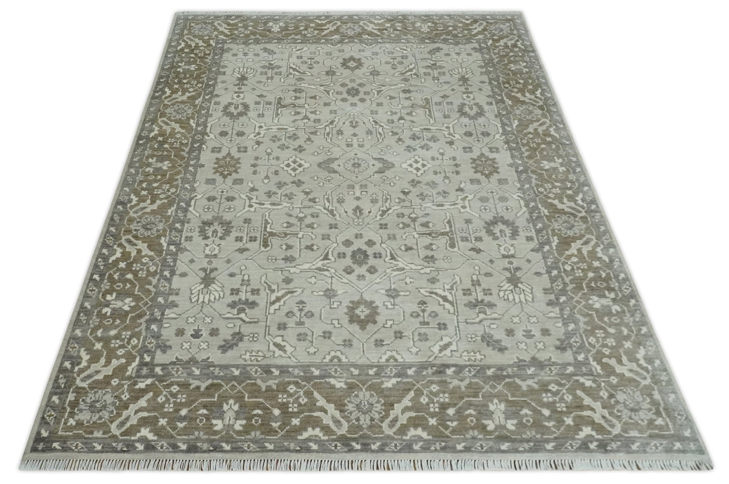 Hand - Knotted Silver & Olive Oushak Rug | Wool | Made - to - Order 30–45 Days - MyTuftedRugs.com