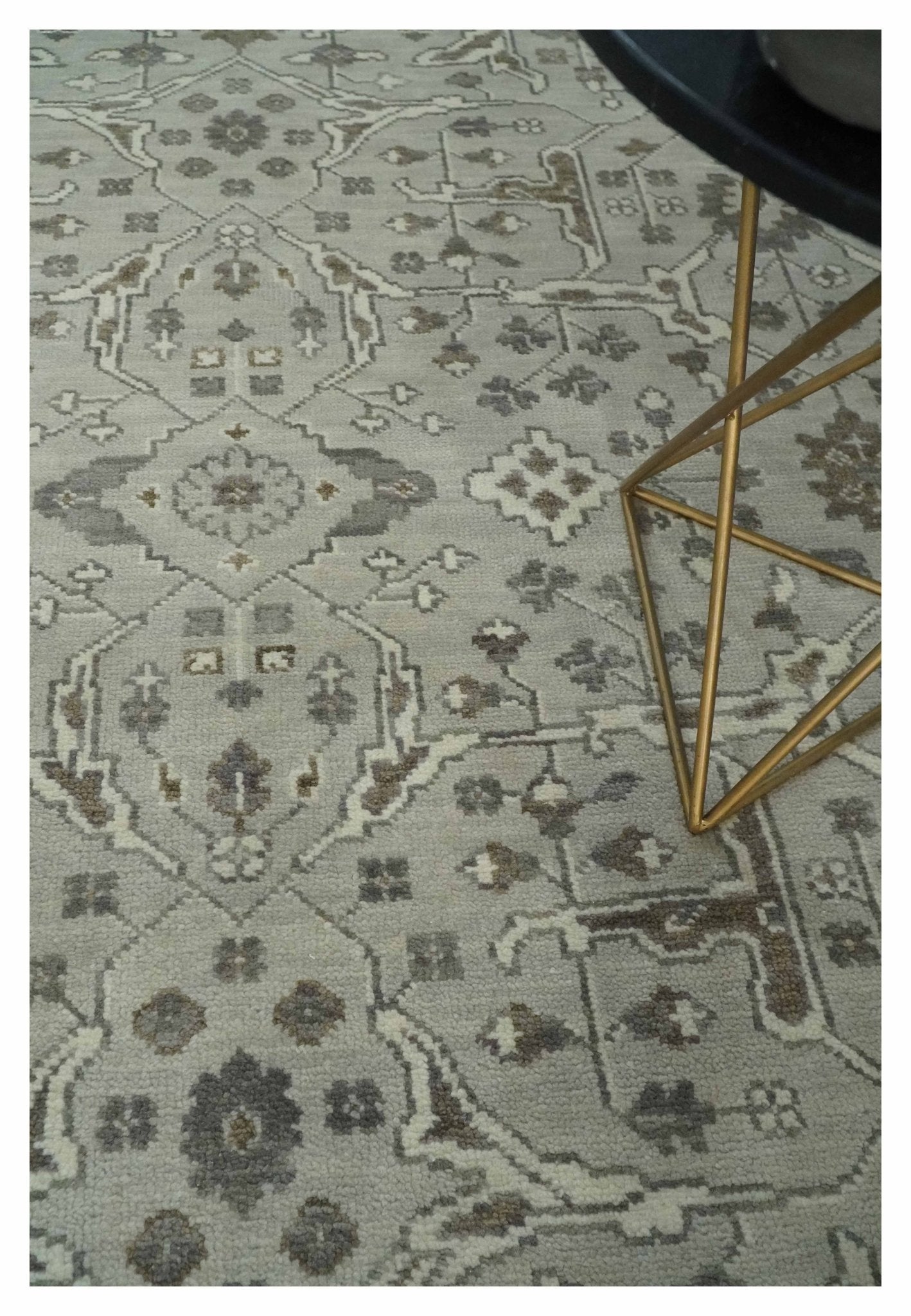 Hand - Knotted Silver & Olive Oushak Rug | Wool | Made - to - Order 30–45 Days - MyTuftedRugs.com