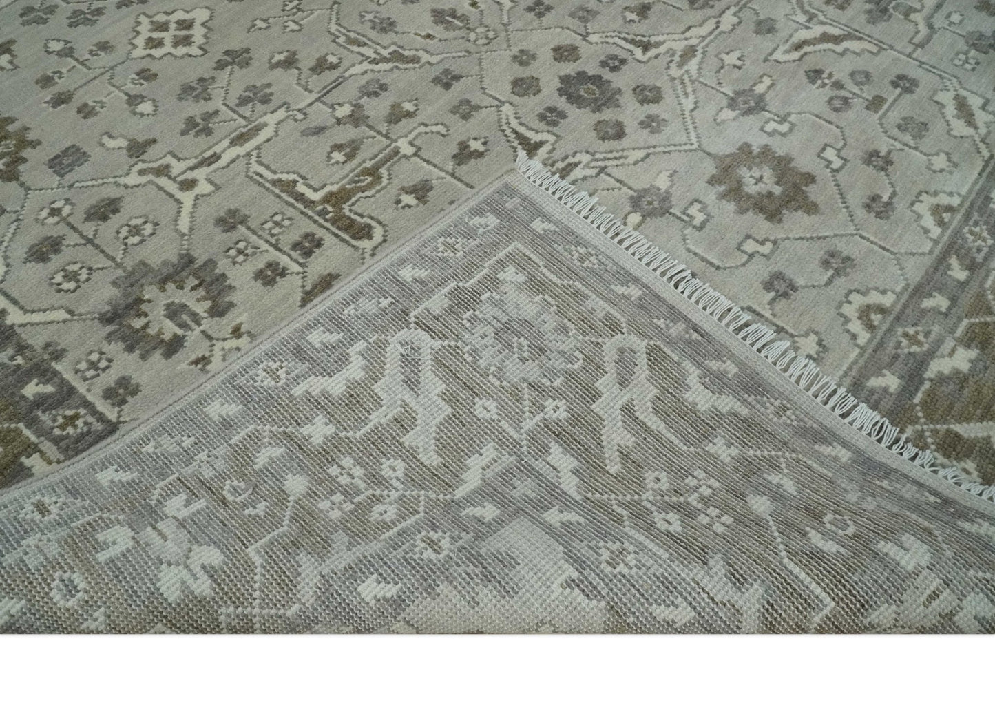 Hand - Knotted Silver & Olive Oushak Rug | Wool | Made - to - Order 30–45 Days - MyTuftedRugs.com