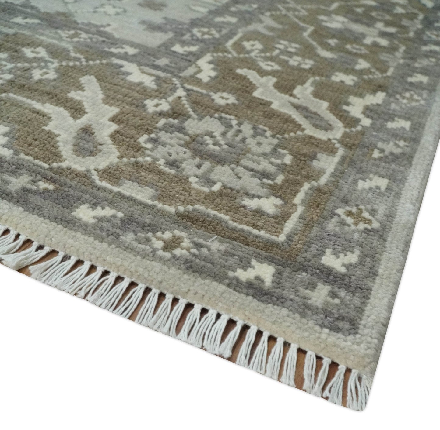 Hand - Knotted Silver & Olive Oushak Rug | Wool | Made - to - Order 30–45 Days - MyTuftedRugs.com