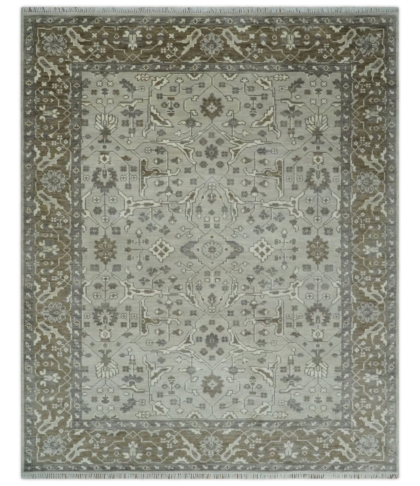 Hand - Knotted Silver & Olive Oushak Rug | Wool | Made - to - Order 30–45 Days - MyTuftedRugs.com