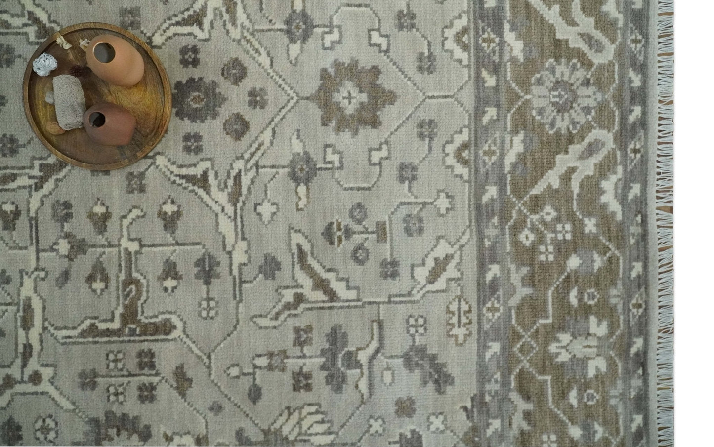 Hand - Knotted Silver & Olive Oushak Rug | Wool | Made - to - Order 30–45 Days - MyTuftedRugs.com