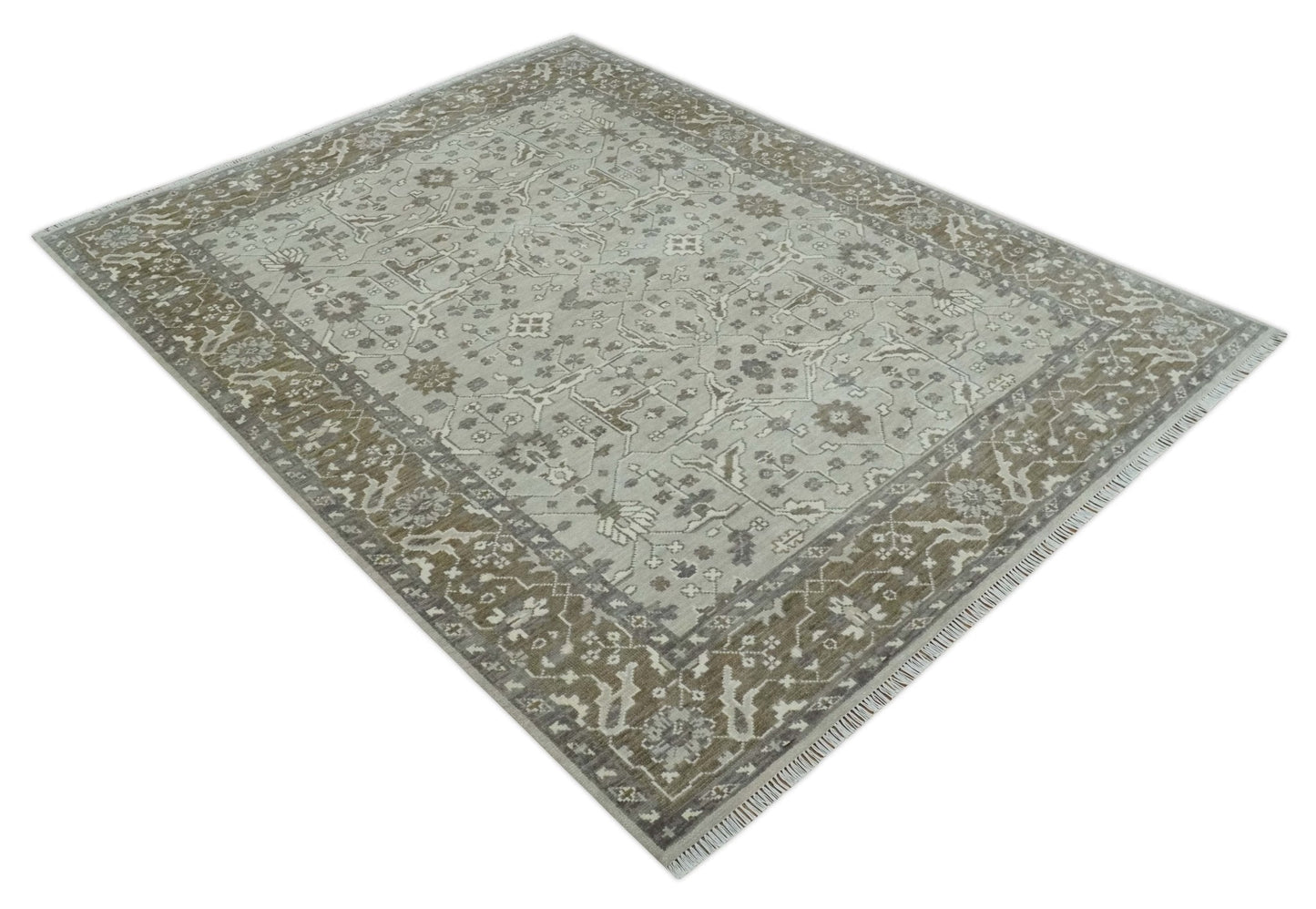 Hand - Knotted Silver & Olive Oushak Rug | Wool | Made - to - Order 30–45 Days - MyTuftedRugs.com