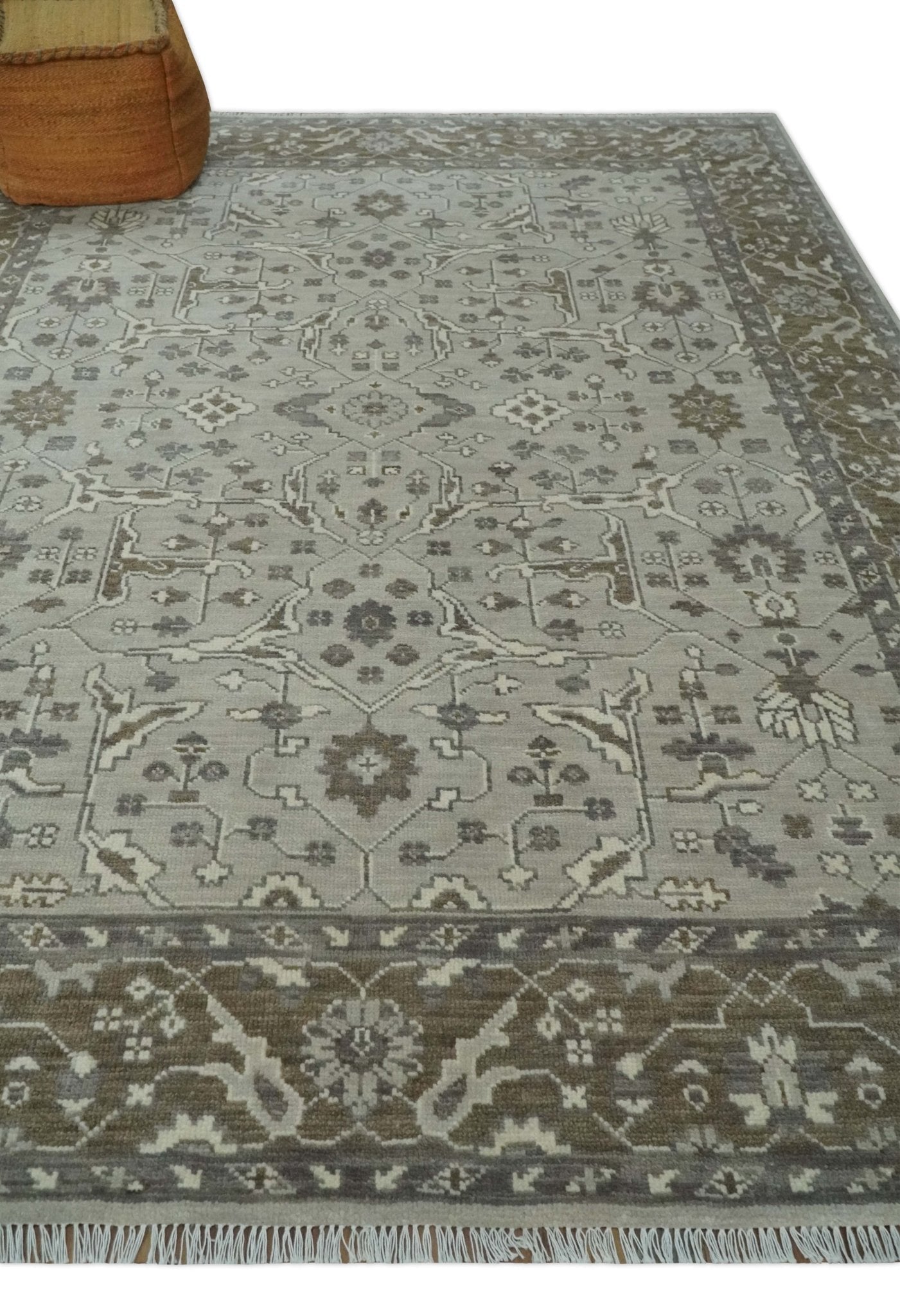 Hand - Knotted Silver & Olive Oushak Rug | Wool | Made - to - Order 30–45 Days - MyTuftedRugs.com