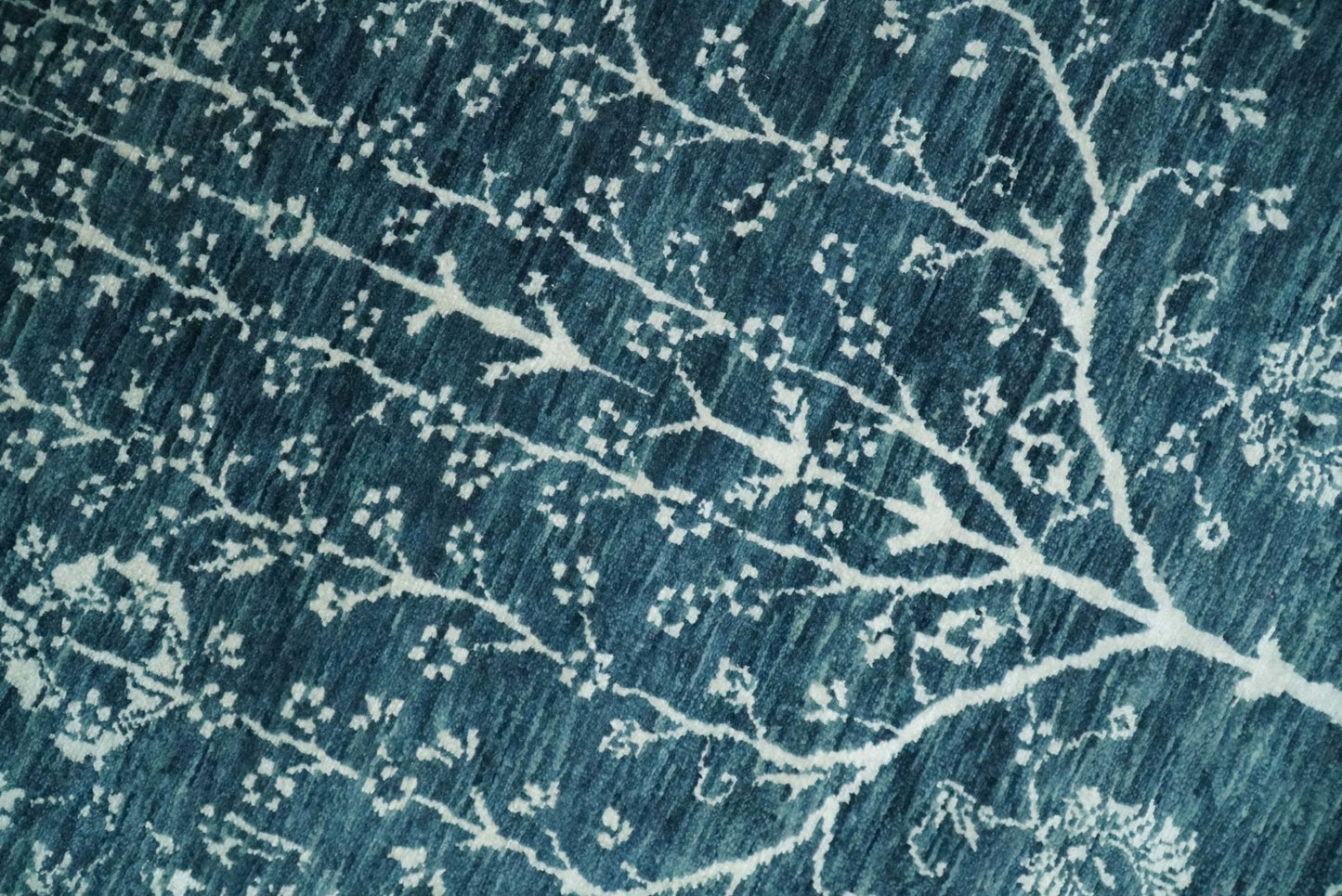 Hand - Knotted Vintage Wool Runner Rug White and Blue Traditional Design 2x10 - MyTuftedRugs.com