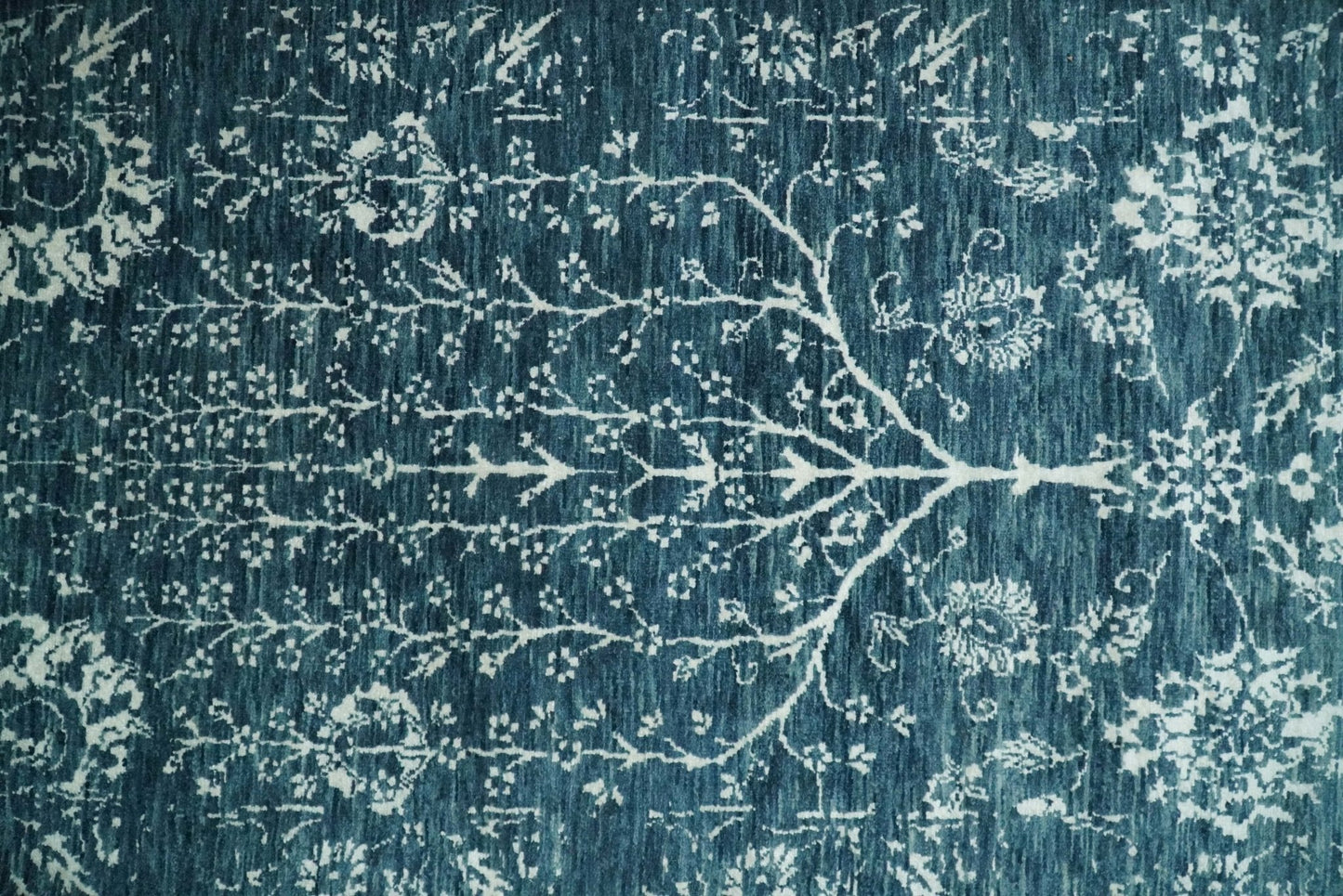 Hand - Knotted Vintage Wool Runner Rug White and Blue Traditional Design 2x10 - MyTuftedRugs.com