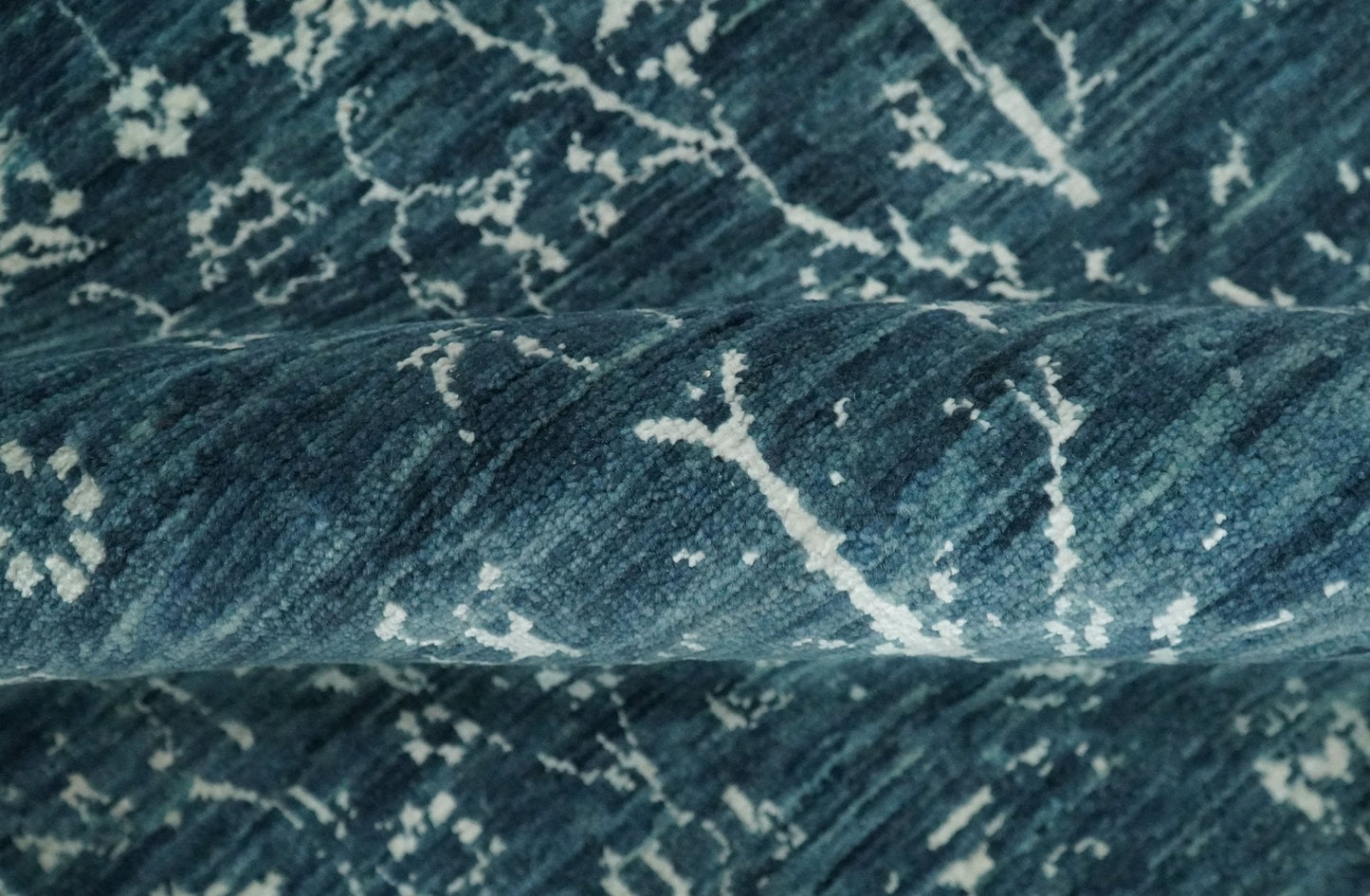 Hand - Knotted Vintage Wool Runner Rug White and Blue Traditional Design 2x10 - MyTuftedRugs.com