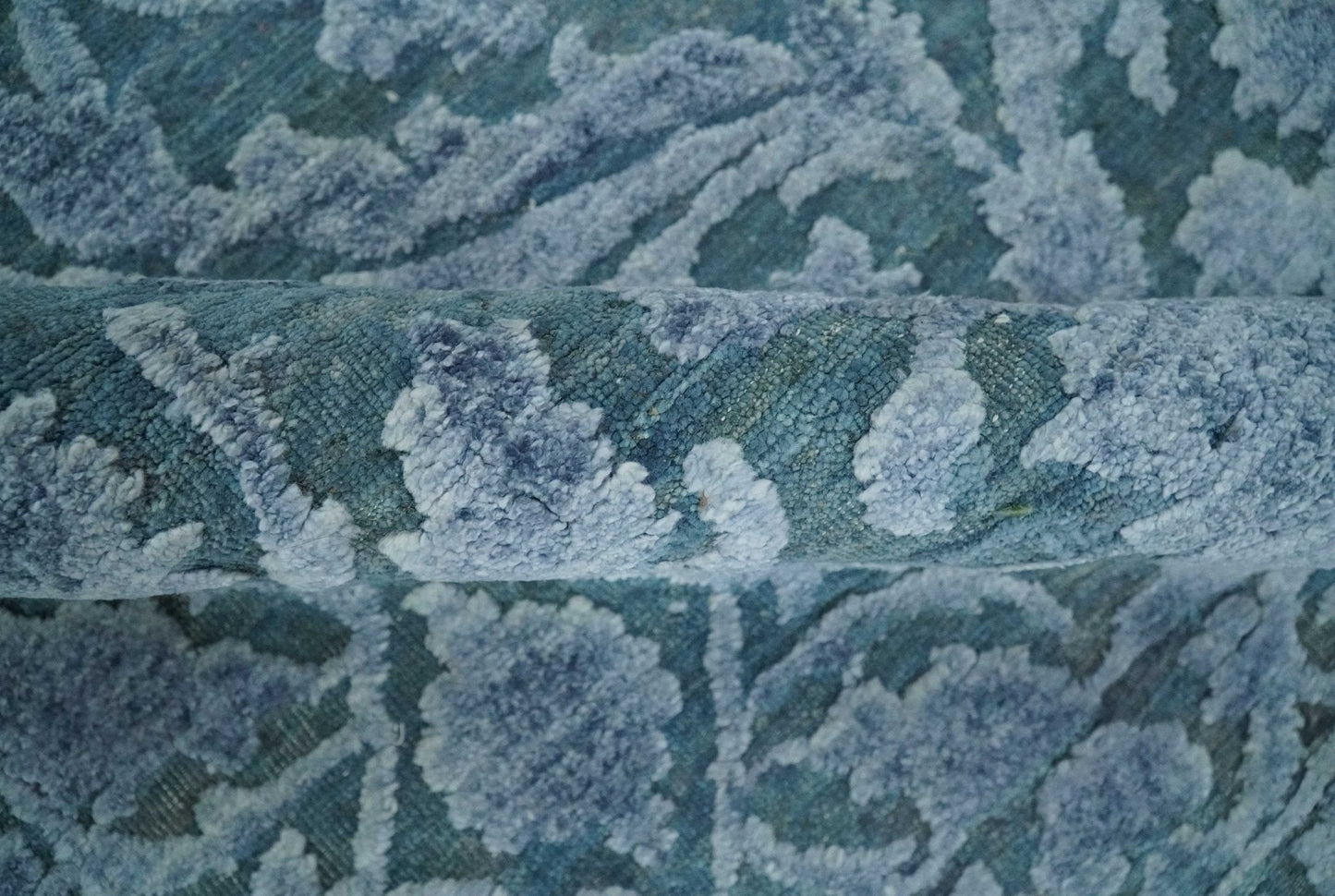 Hand - Knotted Wool and Bamboo Silk Rug Blue Hand Carved High Low Texture 8x10 - MyTuftedRugs.com
