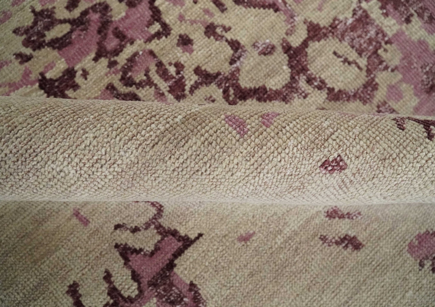 Hand - Knotted Wool Area Rug Camel and Purple Abstract Design 8x10 - MyTuftedRugs.com