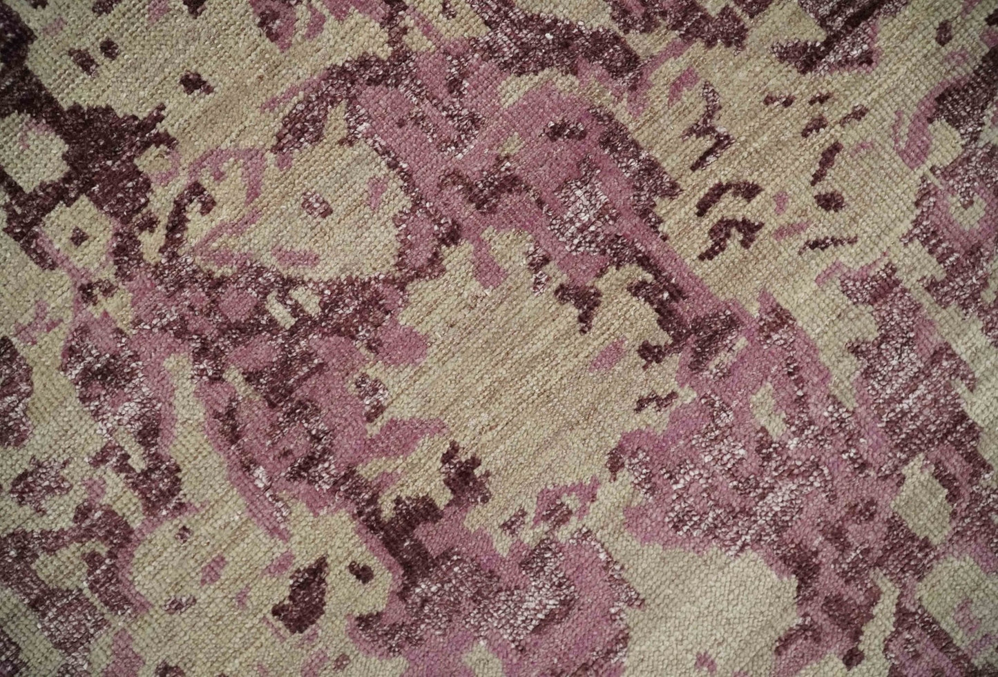 Hand - Knotted Wool Area Rug Camel and Purple Abstract Design 8x10 - MyTuftedRugs.com