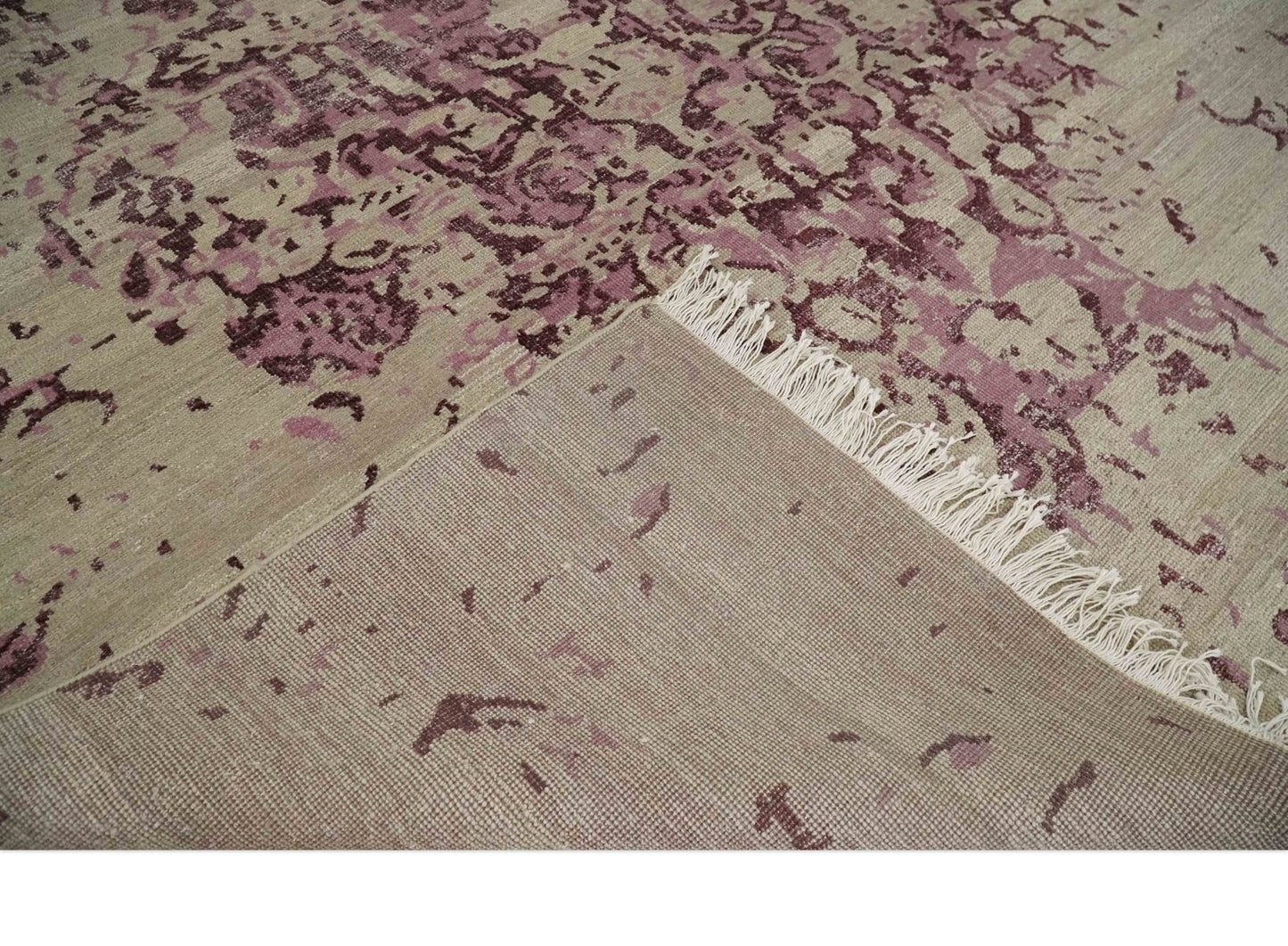 Hand - Knotted Wool Area Rug Camel and Purple Abstract Design 8x10 - MyTuftedRugs.com
