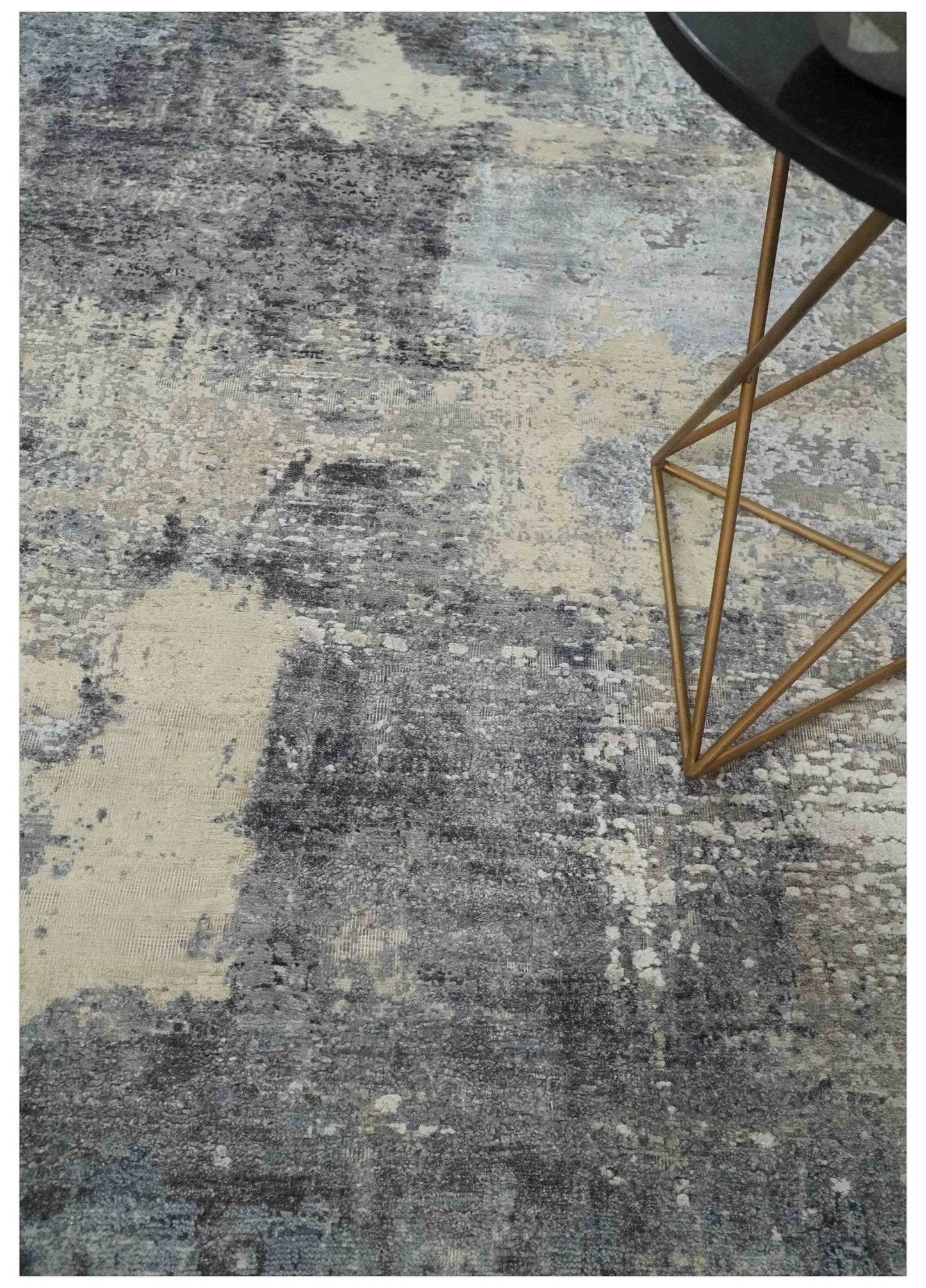 Hand - Knotted Wool & Bamboo Silk Rug 7'10" x 9'8" – Charcoal, Beige & Gray - MyTuftedRugs.com