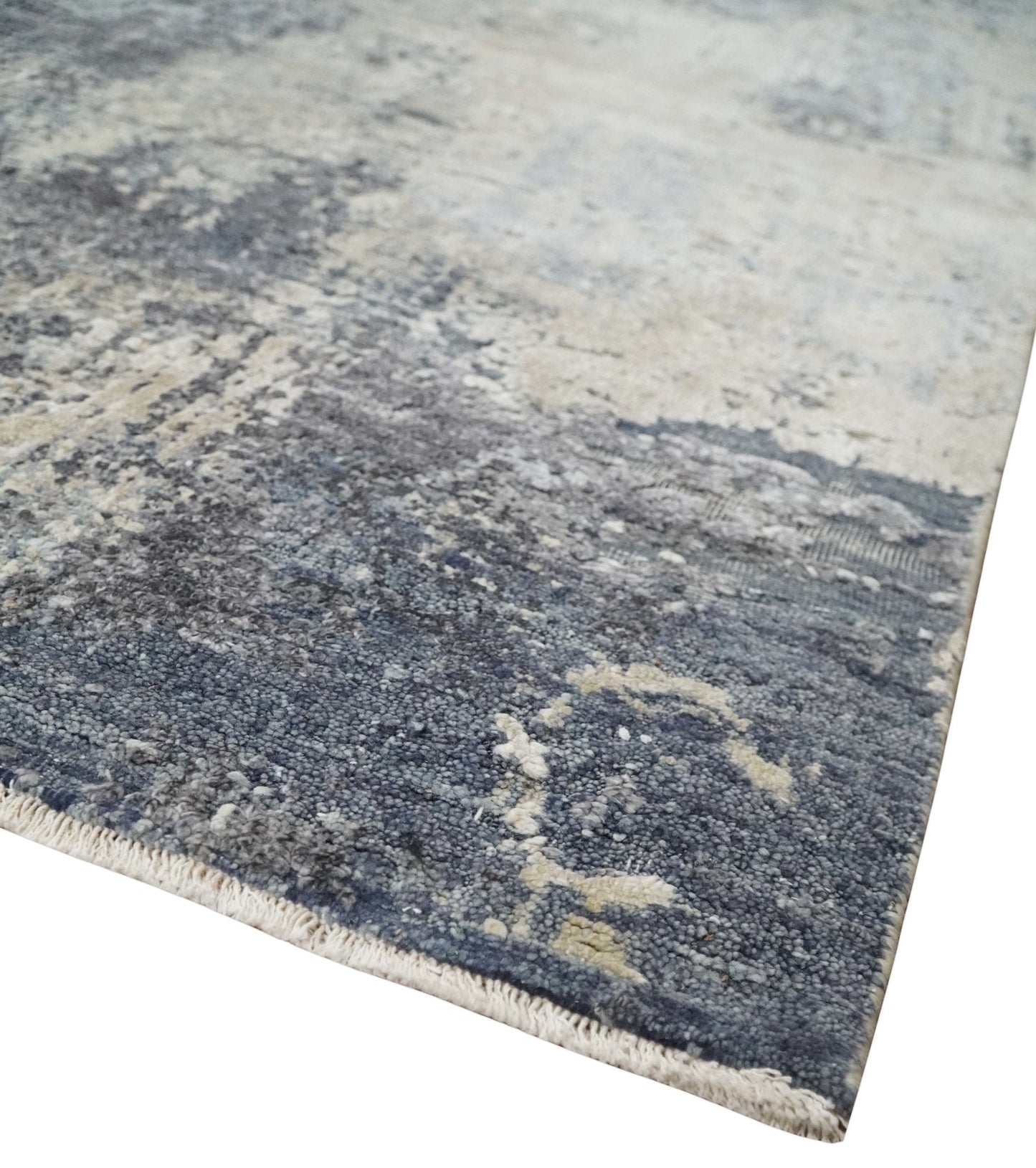 Hand - Knotted Wool & Bamboo Silk Rug 7'10" x 9'8" – Charcoal, Beige & Gray - MyTuftedRugs.com