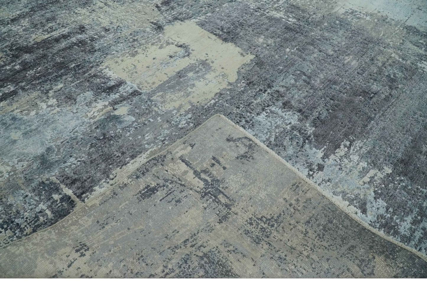 Hand - Knotted Wool & Bamboo Silk Rug 7'10" x 9'8" – Charcoal, Beige & Gray - MyTuftedRugs.com