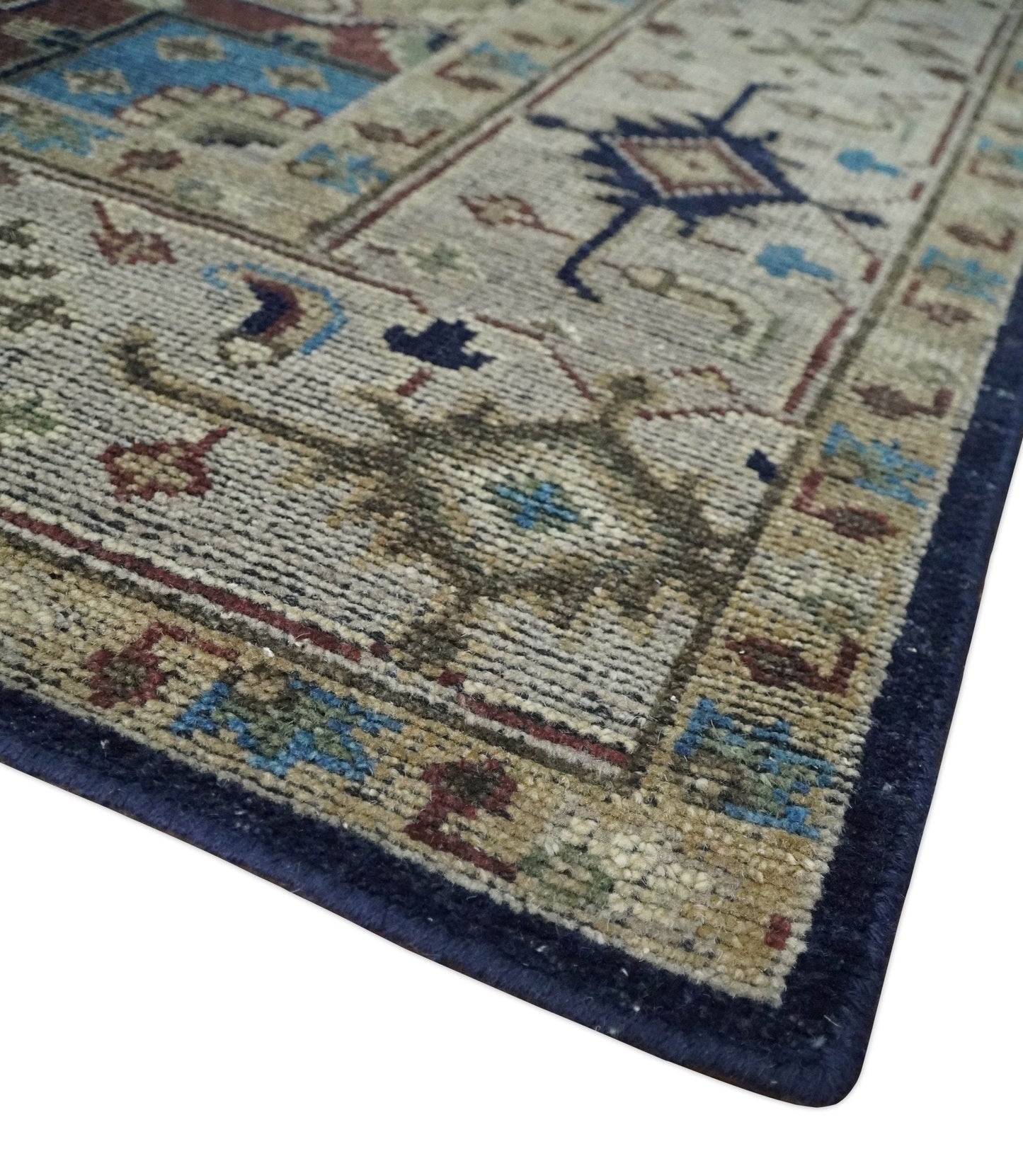 Hand - Knotted Wool Heriz Rug Brown Beige and Blue Traditional Design 8x10 - MyTuftedRugs.com