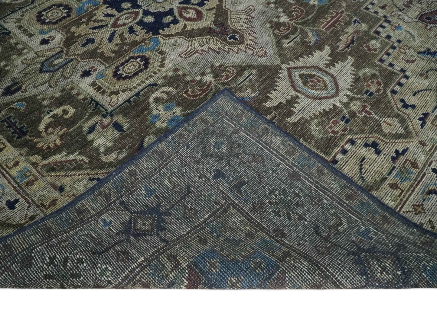 Hand - Knotted Wool Heriz Rug Brown Beige and Blue Traditional Design 8x10 - MyTuftedRugs.com