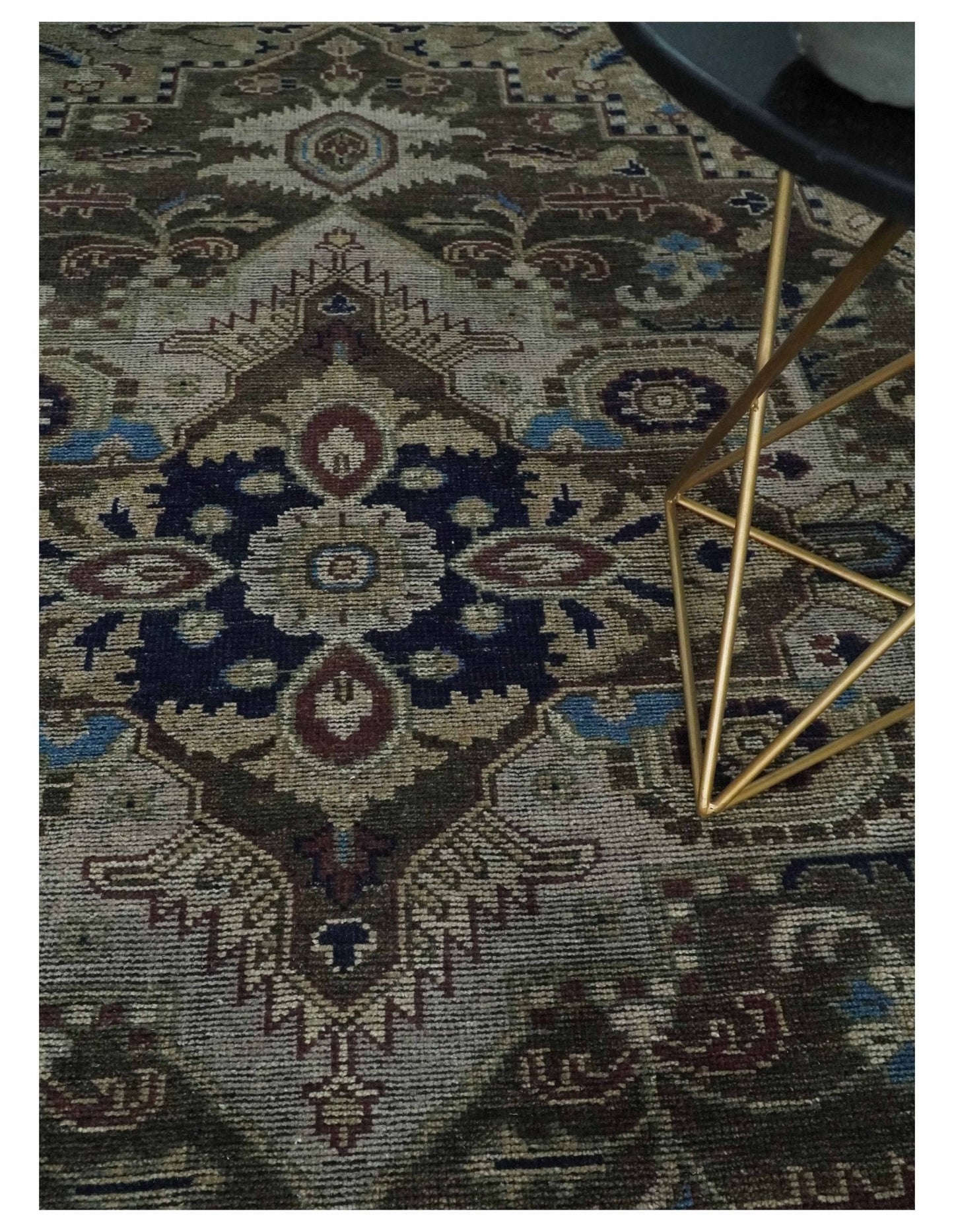 Hand - Knotted Wool Heriz Rug Brown Beige and Blue Traditional Design 8x10 - MyTuftedRugs.com